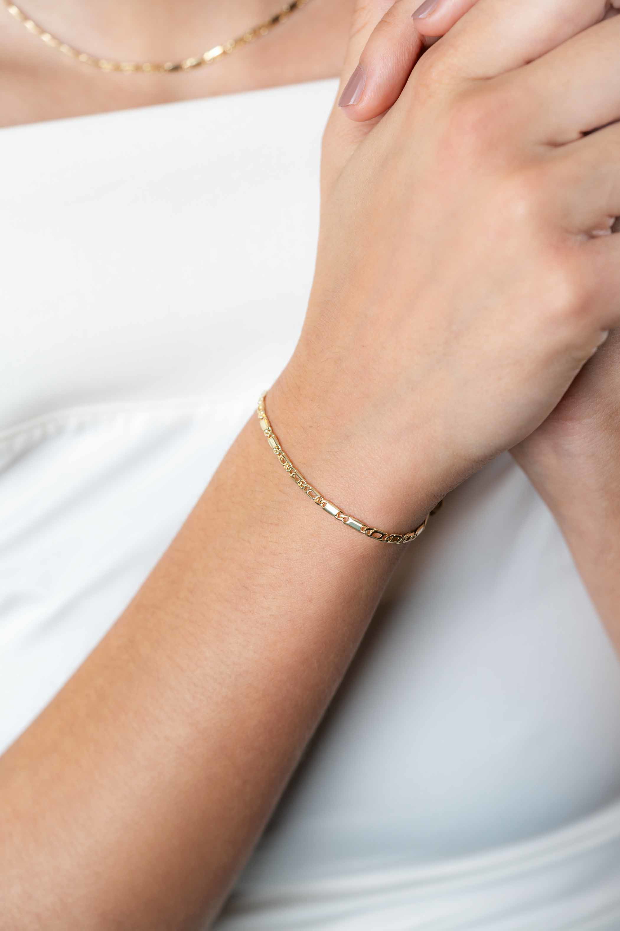 ZINZI Gold 14 karat gold solid bracelet with hawk eye links and shiny plates, 2.6mm wide, 17-19cm, ZGA499