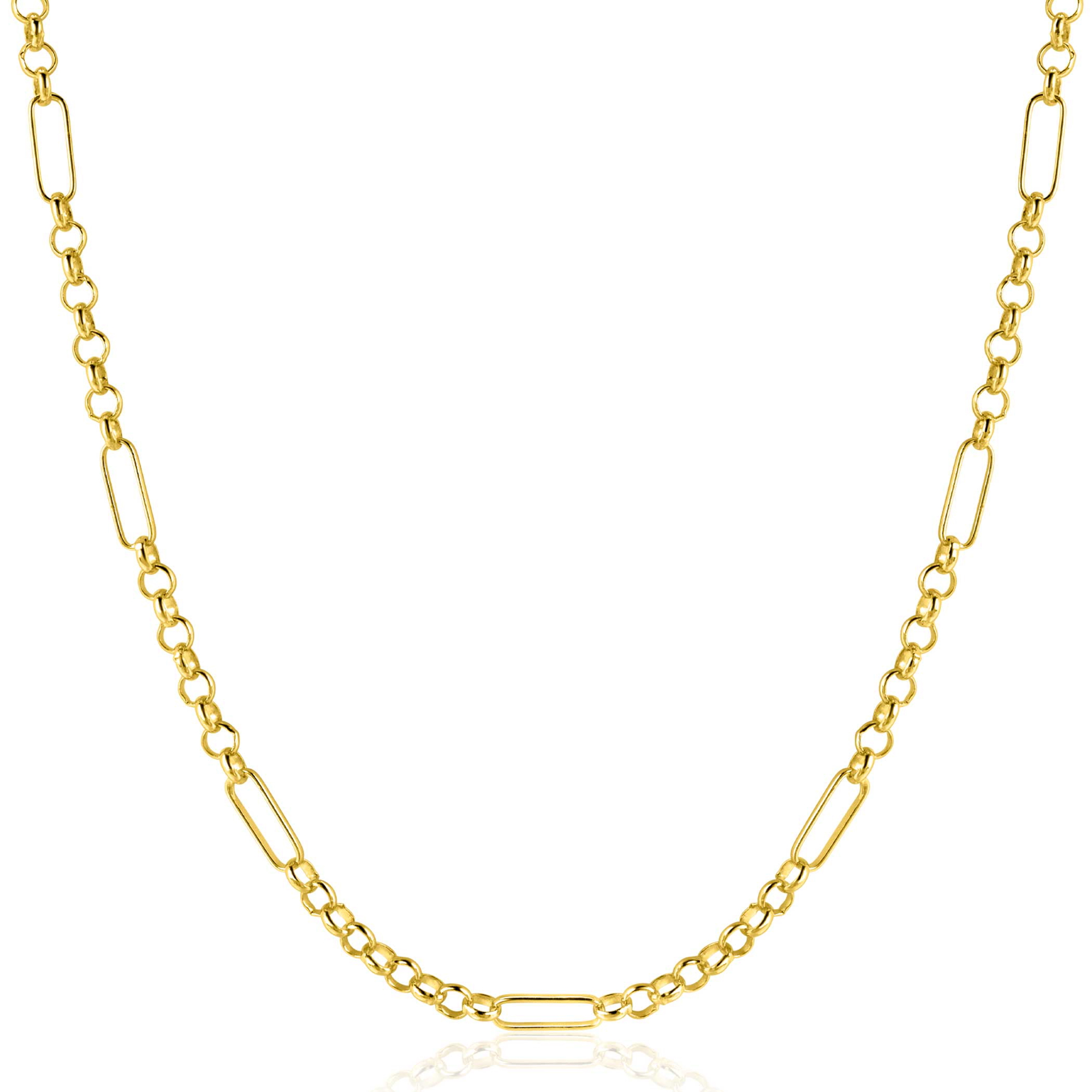 ZINZI Gold 14 karat solid gold necklace with paperclip links combined with curb links 41-43cm ZGC495