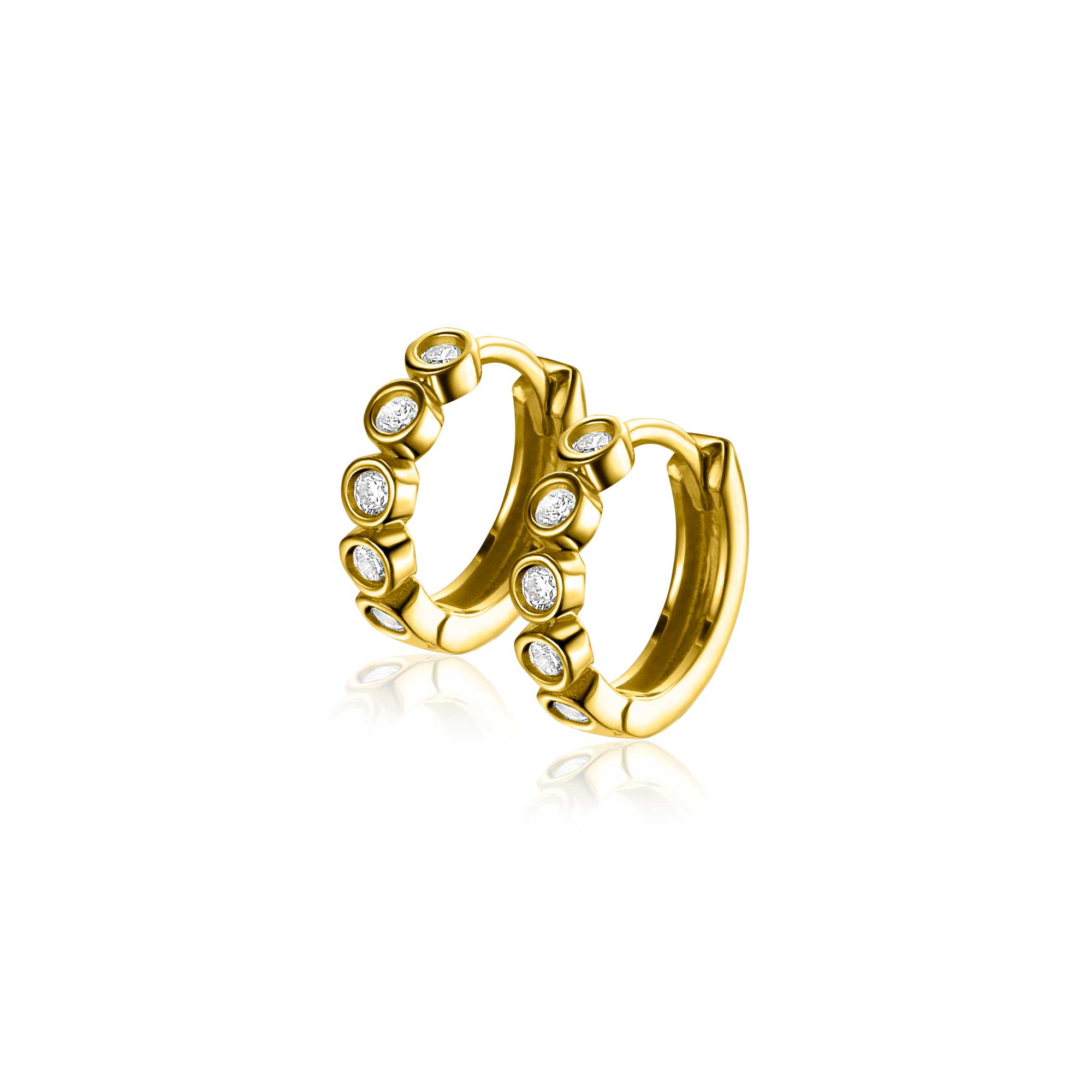13mm ZINZI Gold 14 krt gouden oorringen met ronde zettingen bezet met witte zirconia's, luxe klapsluiting 13mm x 2,7mm buis ZGO507
