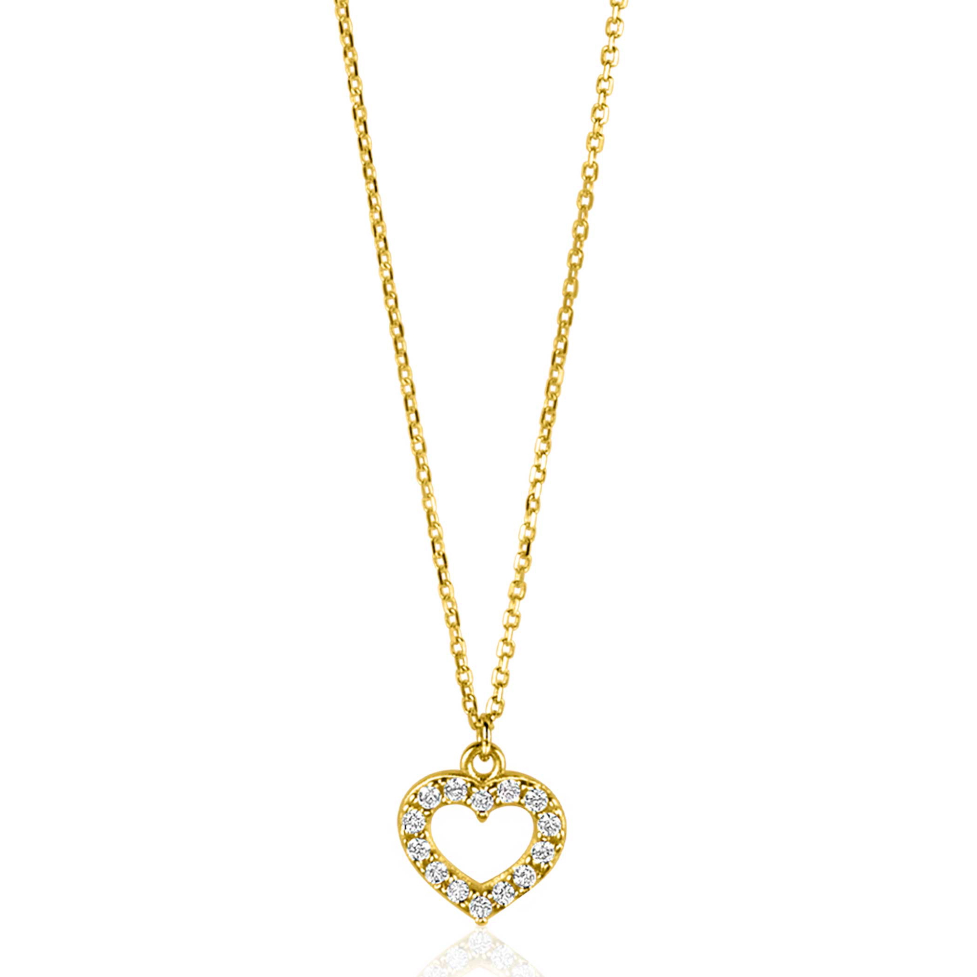 ZINZI Gold 14 krt gouden anker ketting met sierlijk open hartje (7mm), bezet met witte zirconia's 40-42,5cm ZGC450
