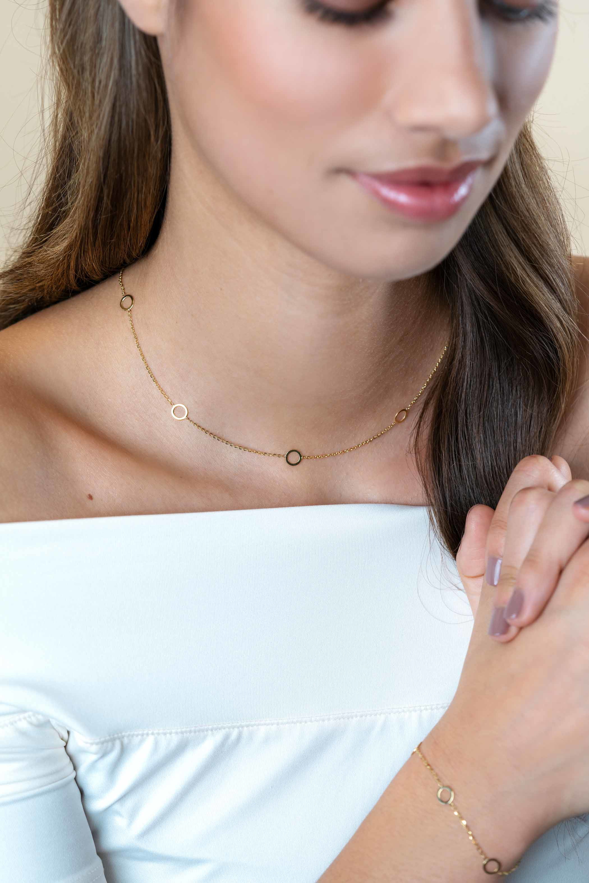 ZINZI Gold 14 krt gouden ketting met subtiele jasseron schakels en zeven open rondjes 6,5mm breed 42-45cm ZGC445
