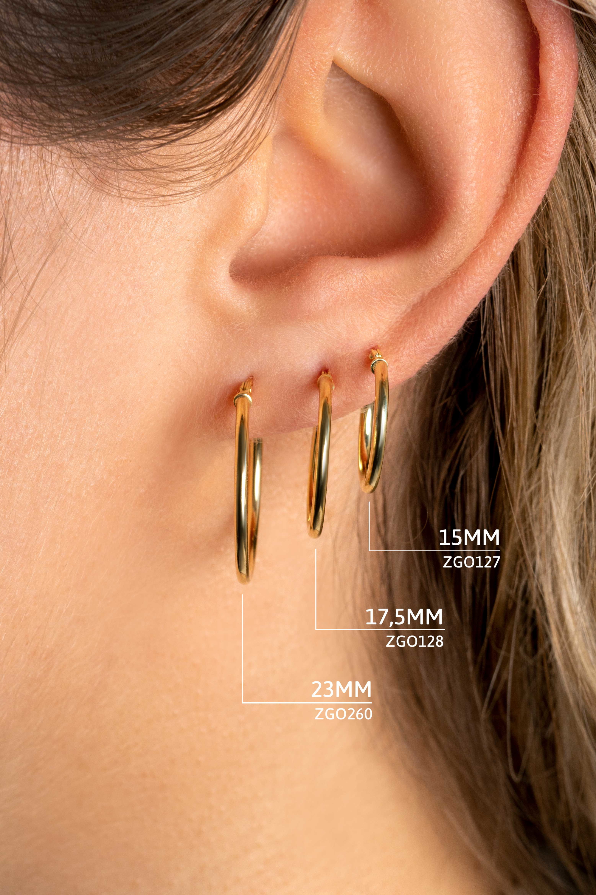 ZINZI Gold 14 karaat gouden oorringen ronde buis 17,5 x 1,5mm ZGO128


