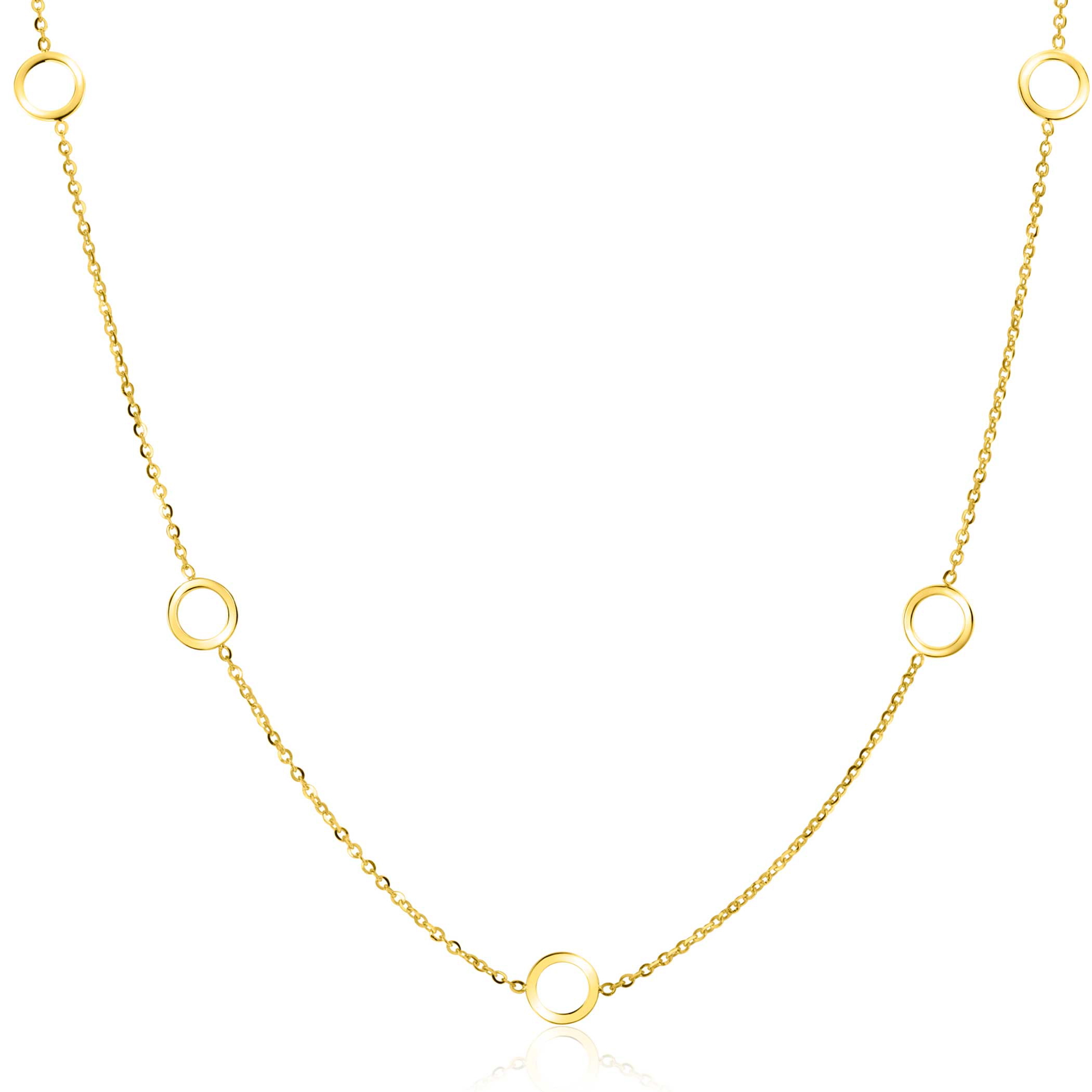 ZINZI Gold 14 krt gouden ketting met subtiele jasseron schakels en zeven open rondjes 6,5mm breed 42-45cm ZGC445
