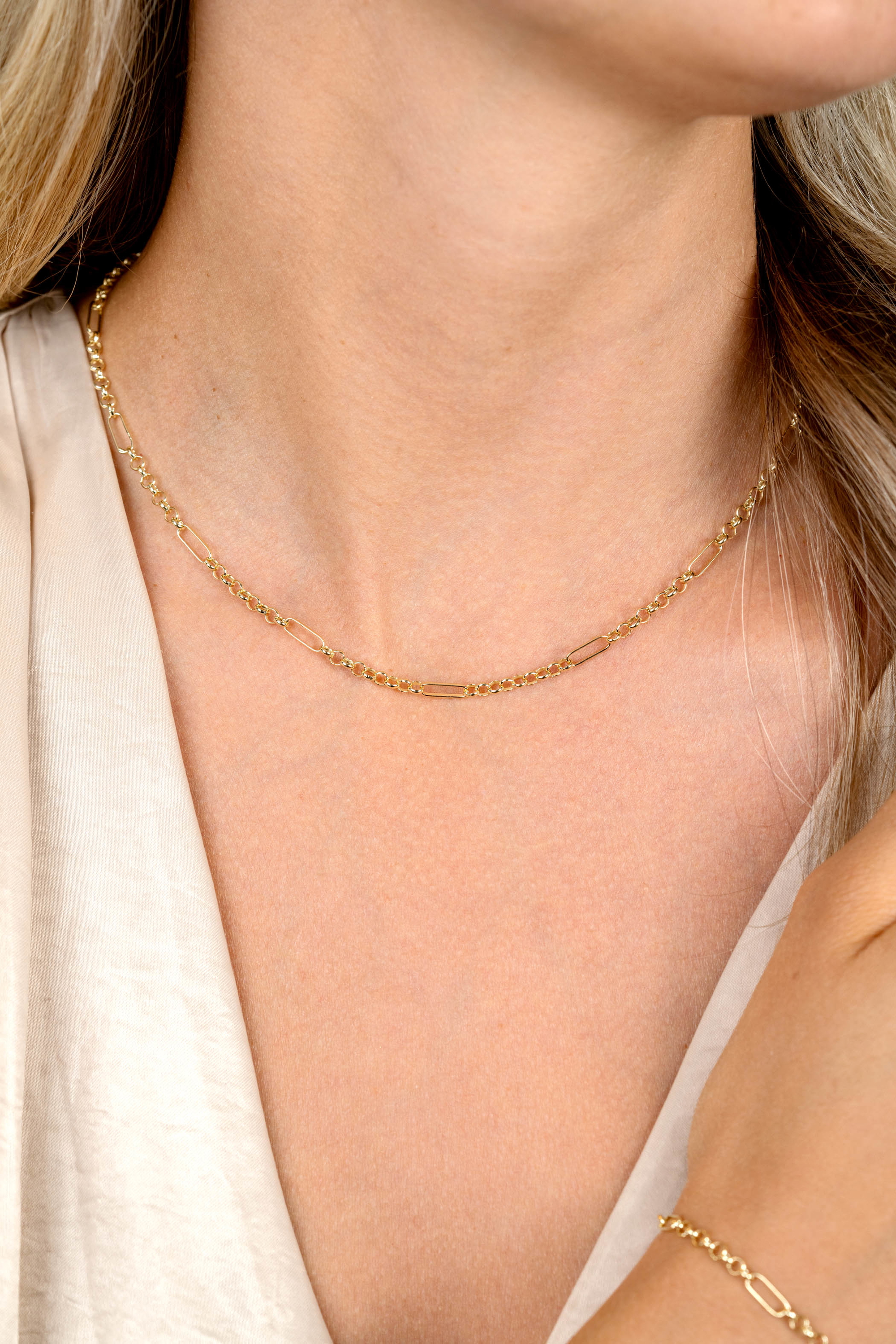 ZINZI Gold 14 karat solid gold necklace with paperclip links combined with curb links 41-43cm ZGC495