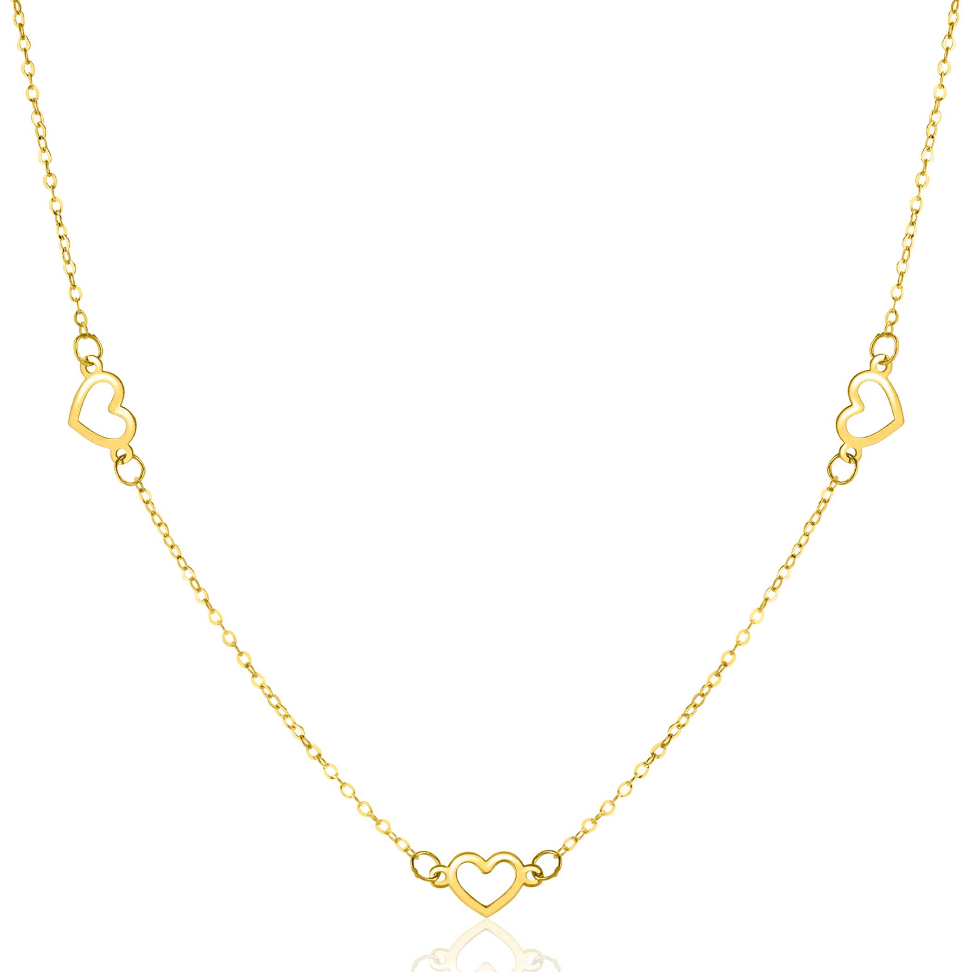 ZINZI Gold 14 krt gouden ketting met subtiele jasseron schakels en vijf open hartjes 5mm breed 42-45cm ZGC504
