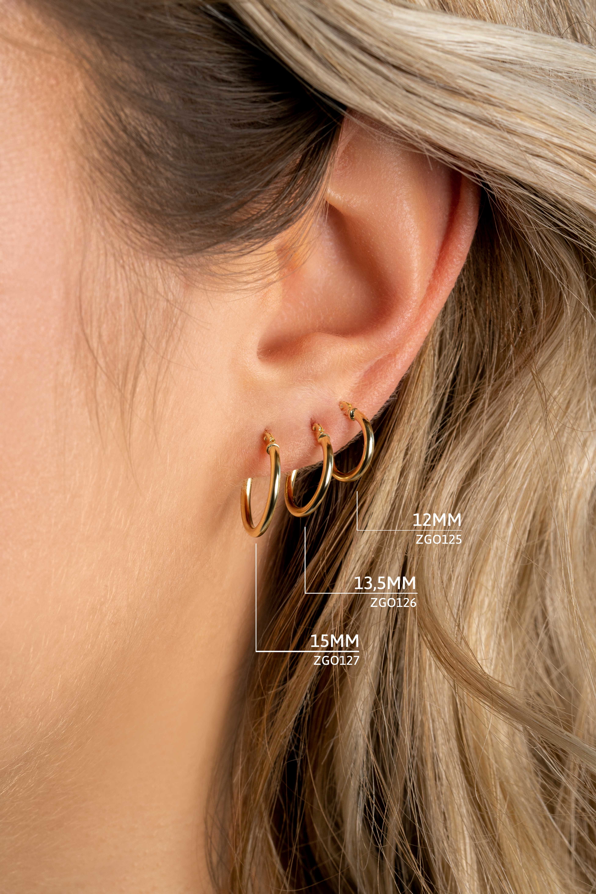 ZINZI Gold 14 karaat gouden oorringen ronde buis 12 x 1,5mm ZGO125



