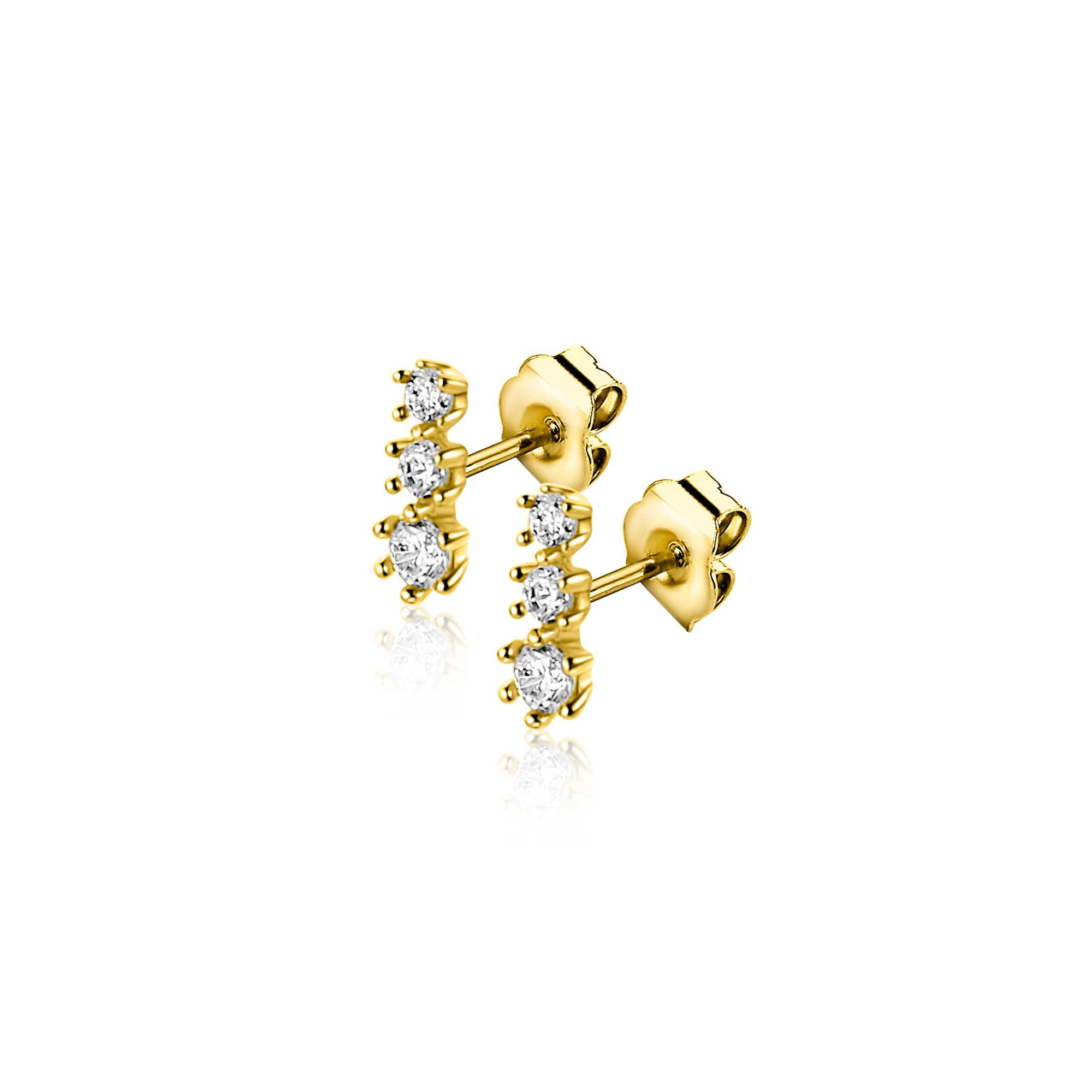 ZINZI GOLD oorknopjes 3x zirconia aflopend