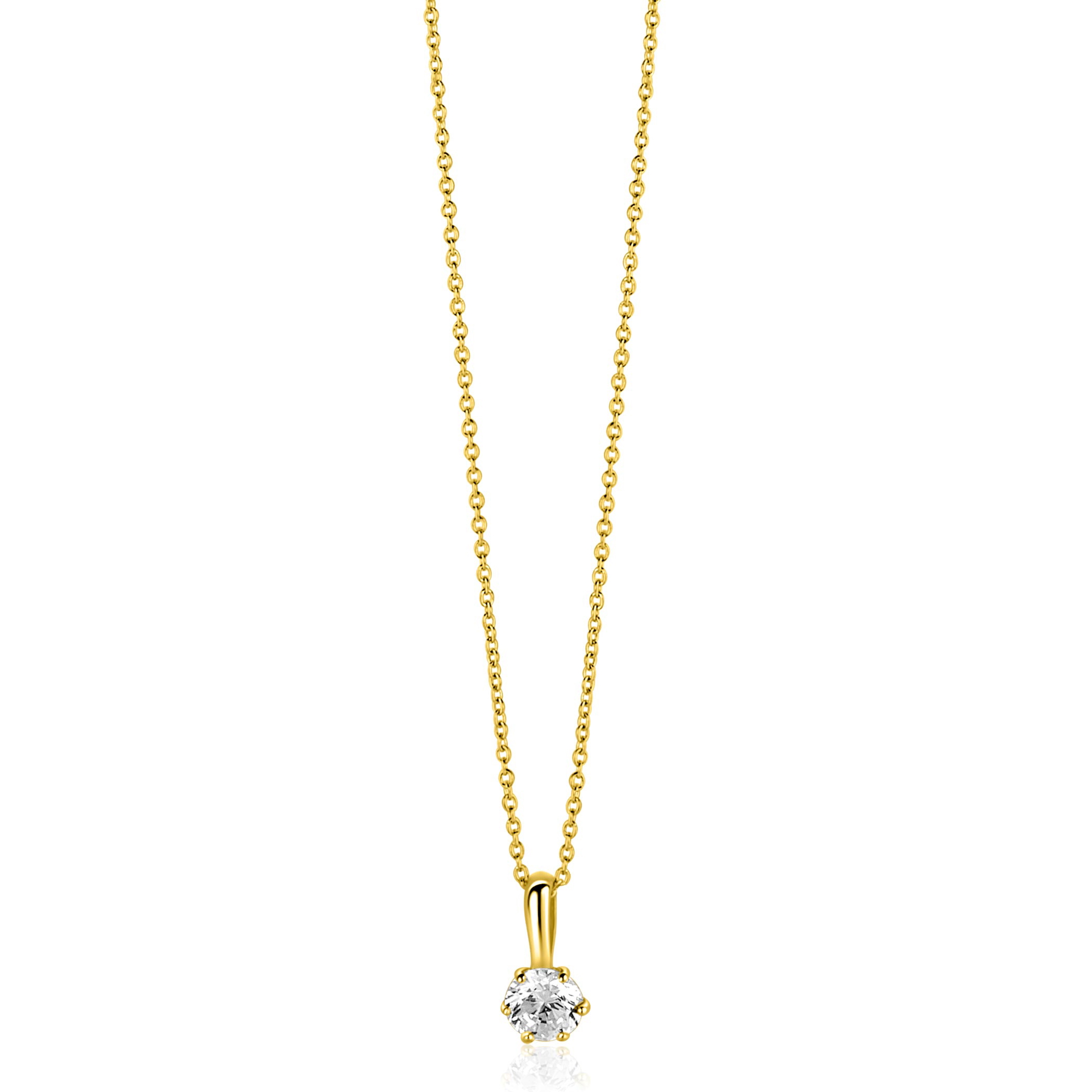 8,5mm ZINZI Gold 14 krt gouden hanger bezet met een witte ronde zirkonia (4,5mm) ZGH544 (zonder collier)