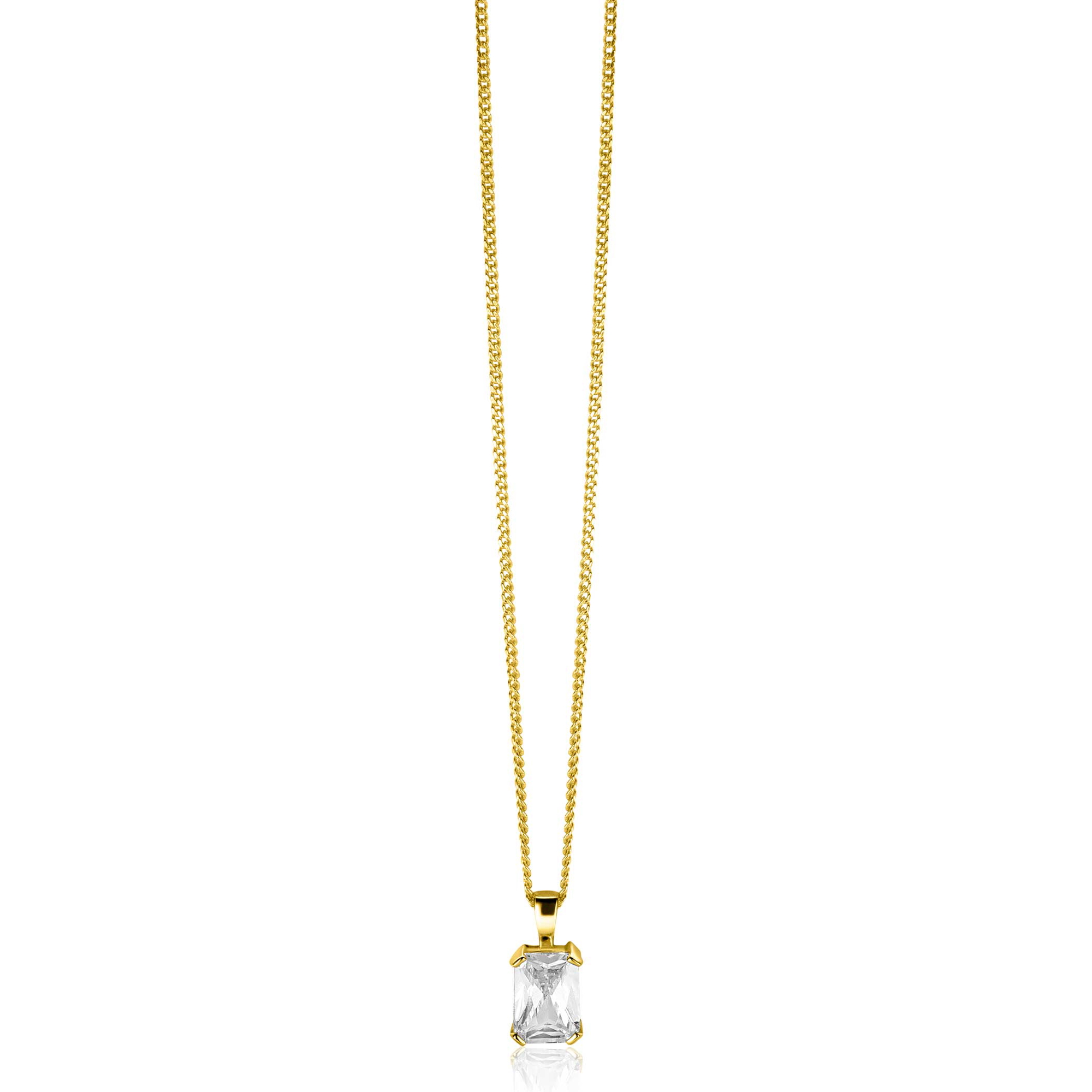11mm ZINZI Gold 14 krt gouden hanger met rechthoekige witte zirkonia in chatonzetting ZGH509 (zonder collier)