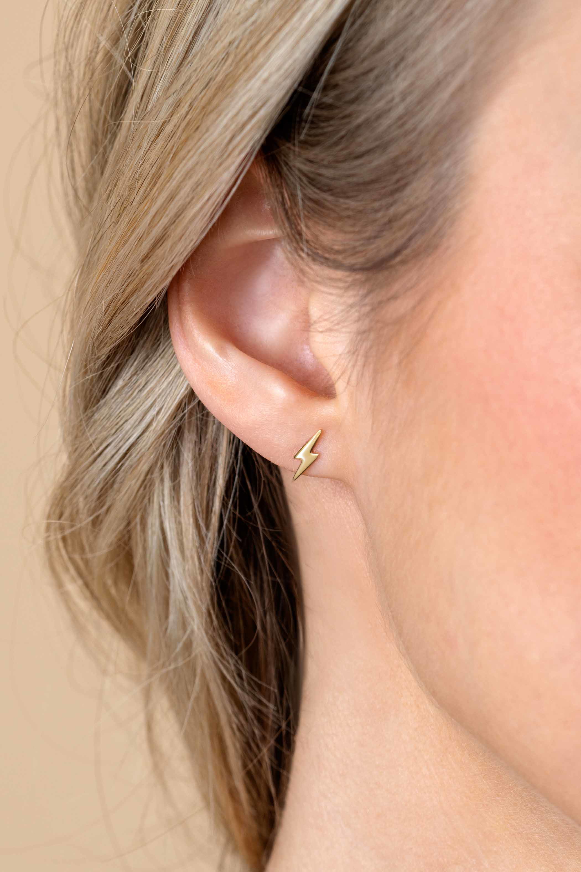 10mm ZINZI 14K Gold Stud Earrings Lightning Bolt ZGO402