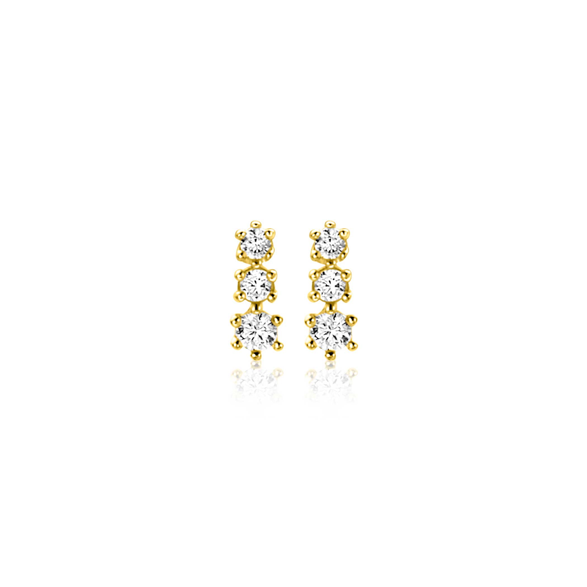 ZINZI GOLD oorknopjes 3x zirconia aflopend