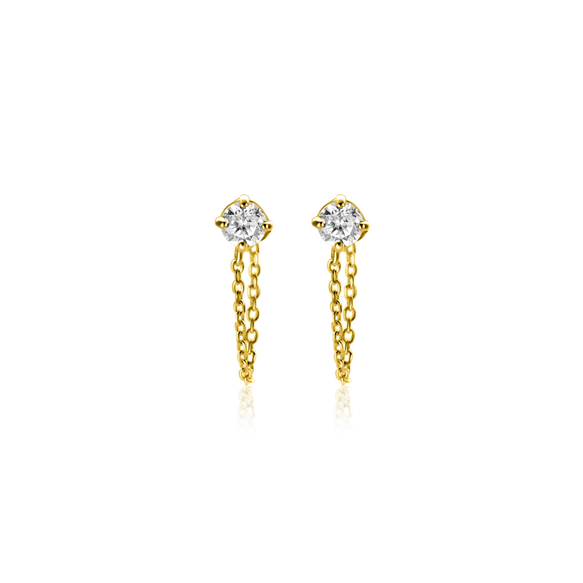ZINZI GOLD oorknopjes zirc.met ketting naar pouss.