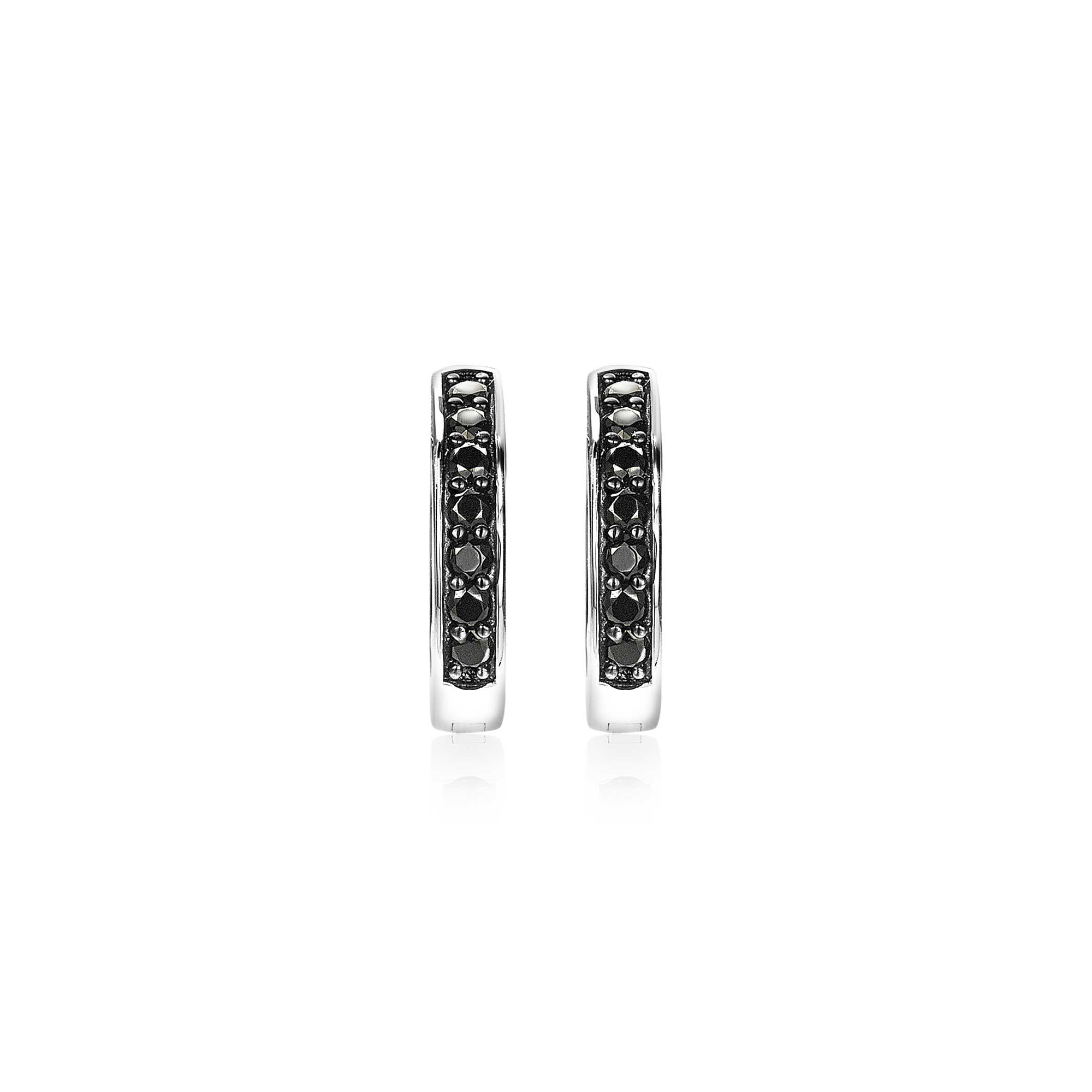 15mm ZINZI Sterling Silver Hoop Earrings Black Zirconias width 3mm ZIO191B