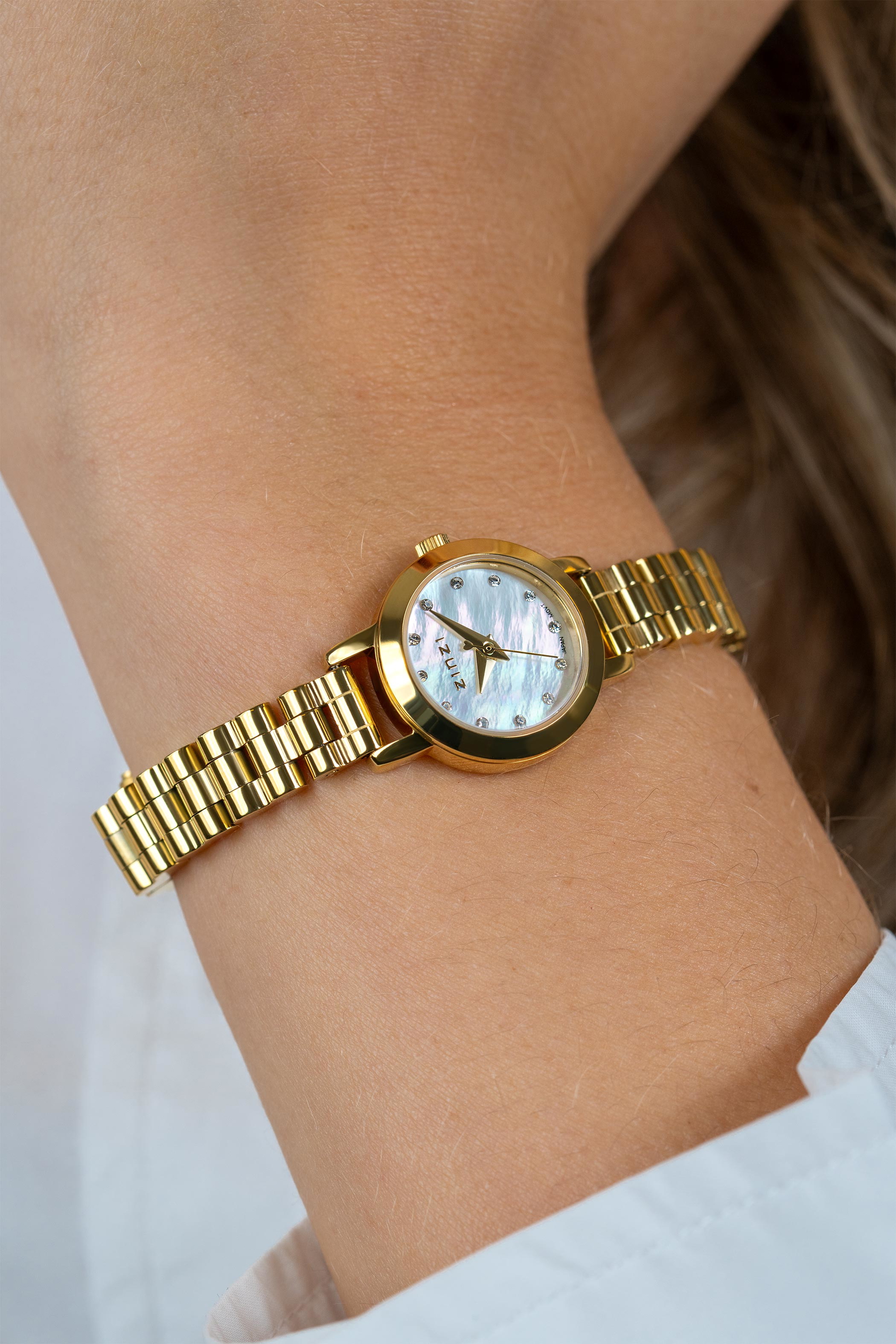 ZINZI Etoile Nuit Watch 20mm White Mother-of-Pearl Dial Gold Colored Stainless Steel Case and Strap Japanese movement ZIW3134
