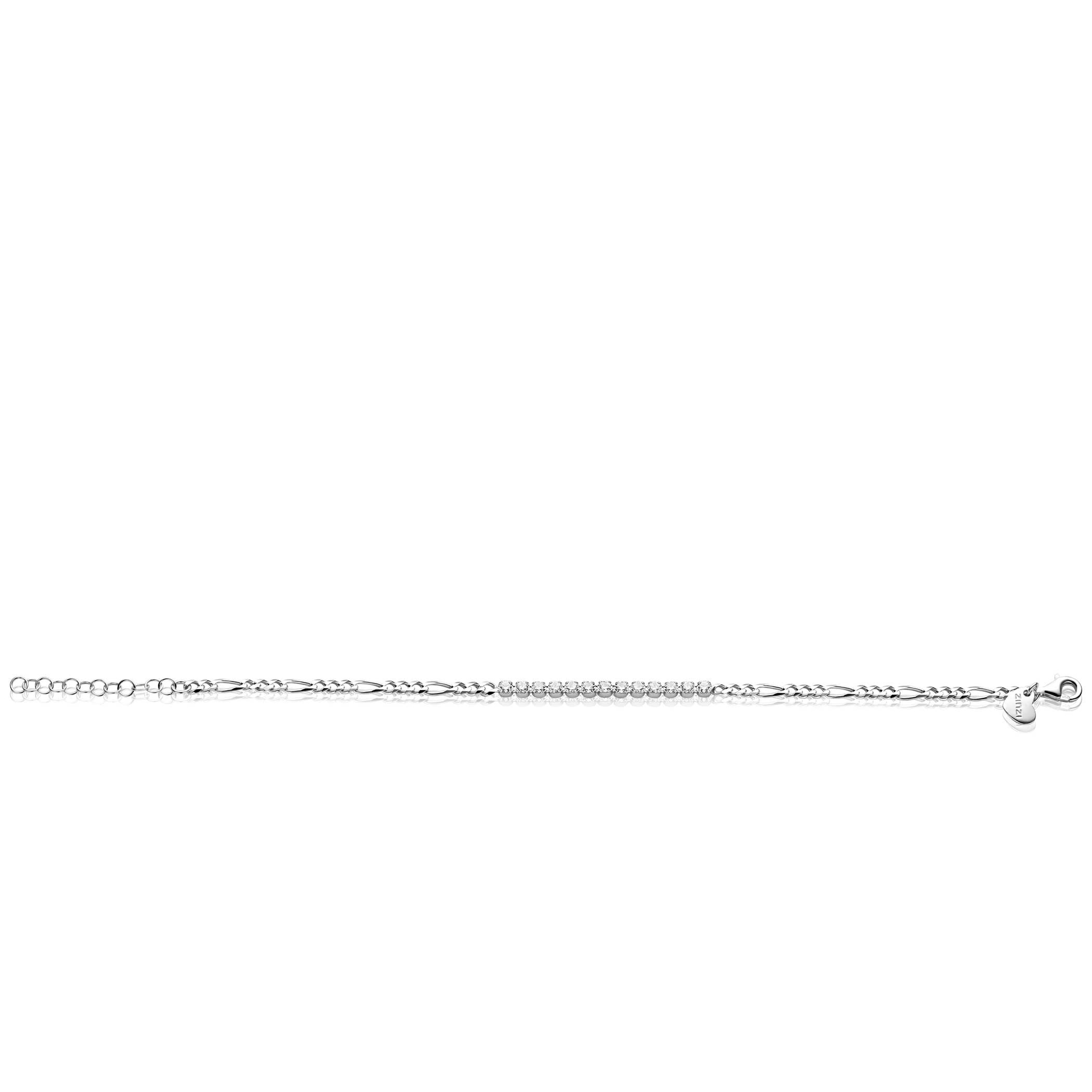 ZINZI zilveren figaro armband (3mm breed) met middenstuk bezet met witte zirconia's 17-20cm ZIA2782
