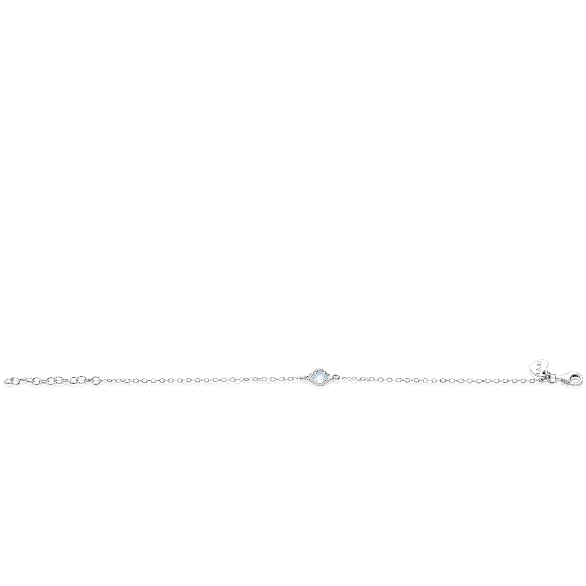 ZINZI zilveren schakel armband met een lichtblauwe klaver in het midden 16-19cm ZIA2905B
