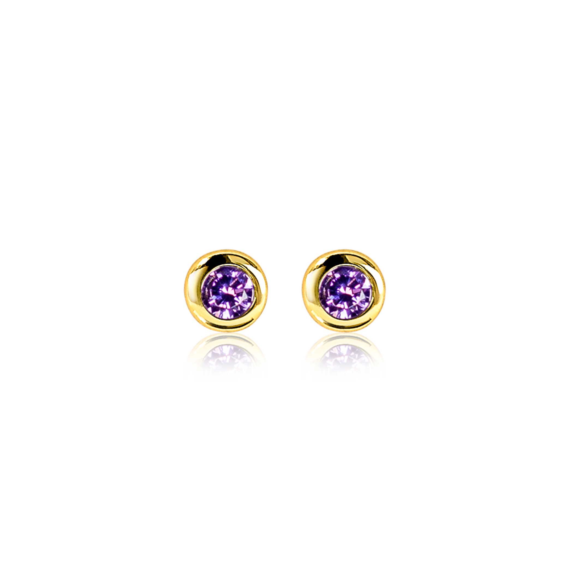 FEBRUARI oorknoppen 4mm gold plated met geboortesteen paars amethist zirconia
