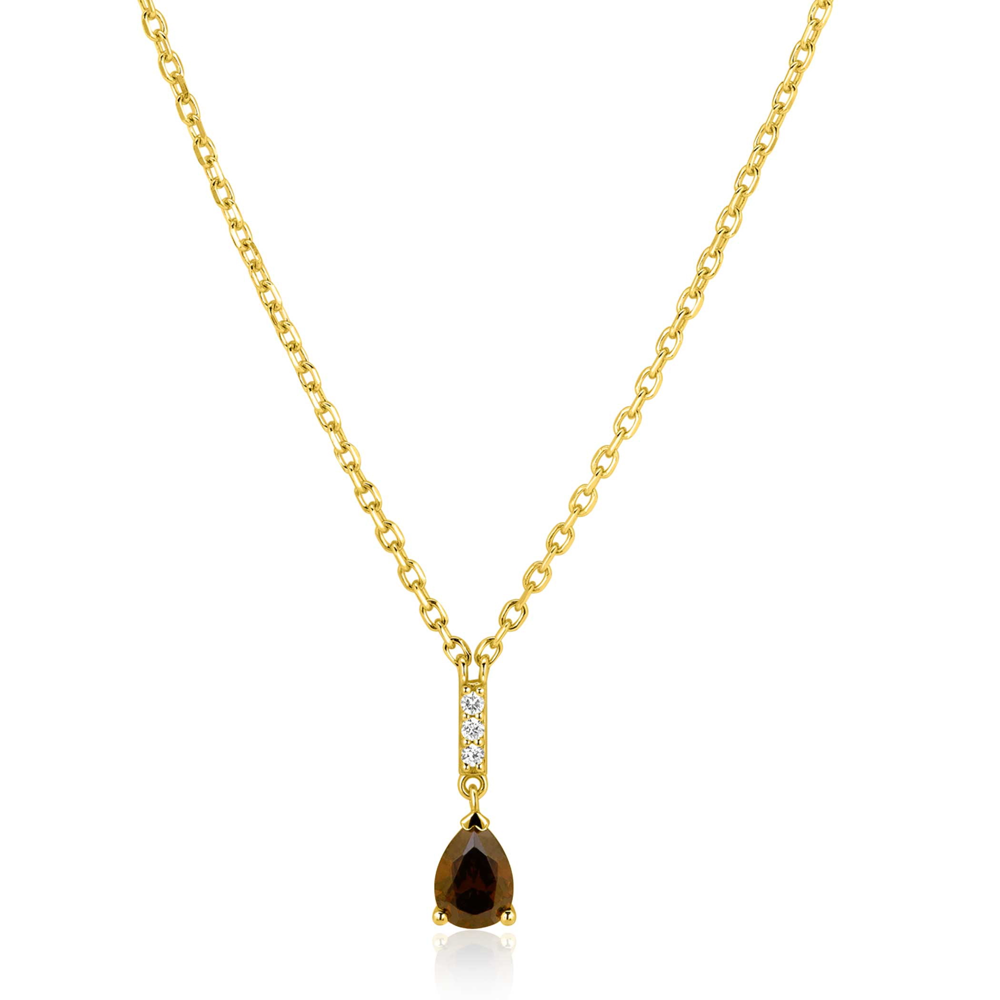ZINZI zlv. collier met staafje zirconia's en peer bruin