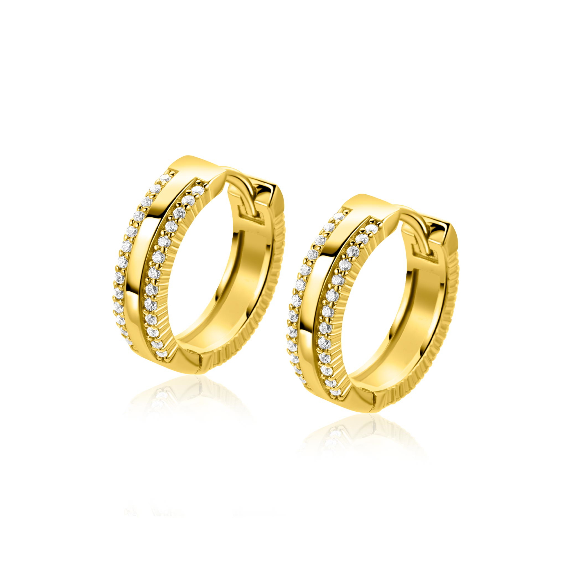 16mm ZINZI Sterling Silver Gold plated Hoop Earrings White Zirconias ZIO2445Y