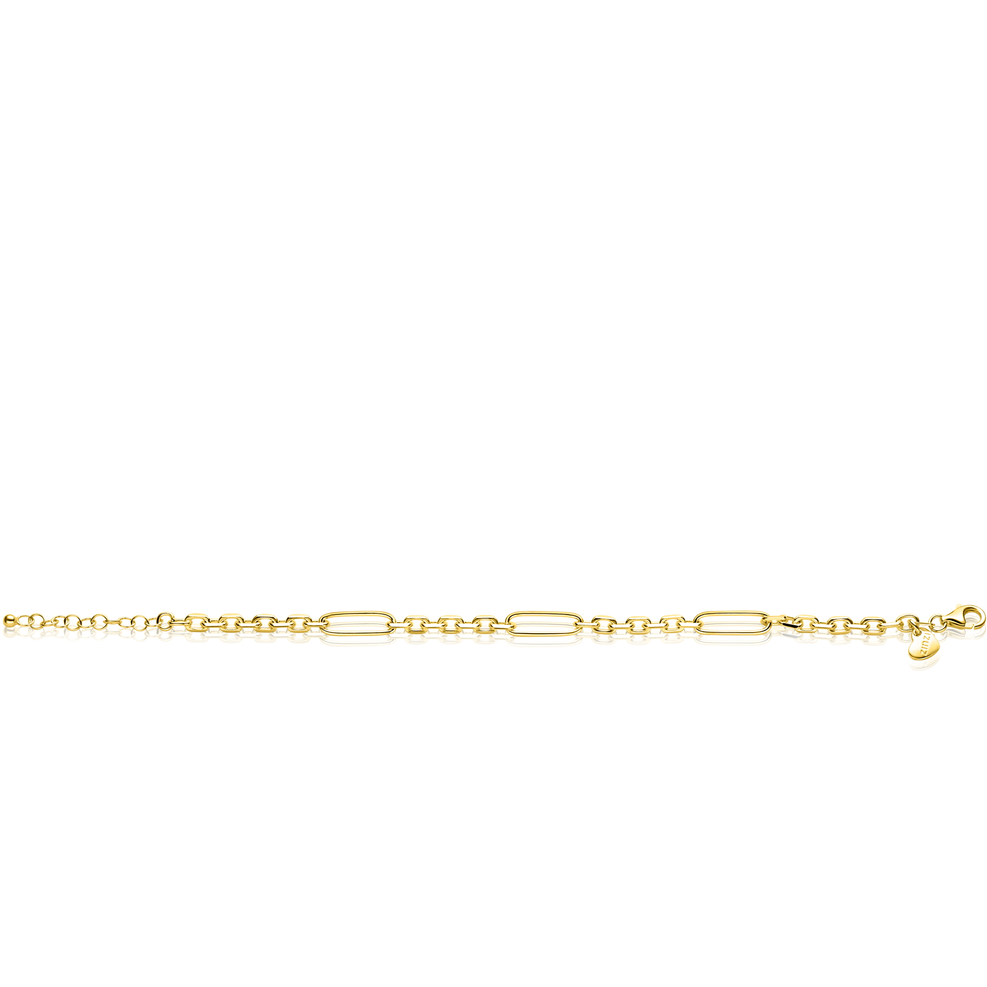 ZINZI gold plated zilveren schakelarmband met drie lange ovale schakels 5,5mm breed 18-21cm ZIA2711G
