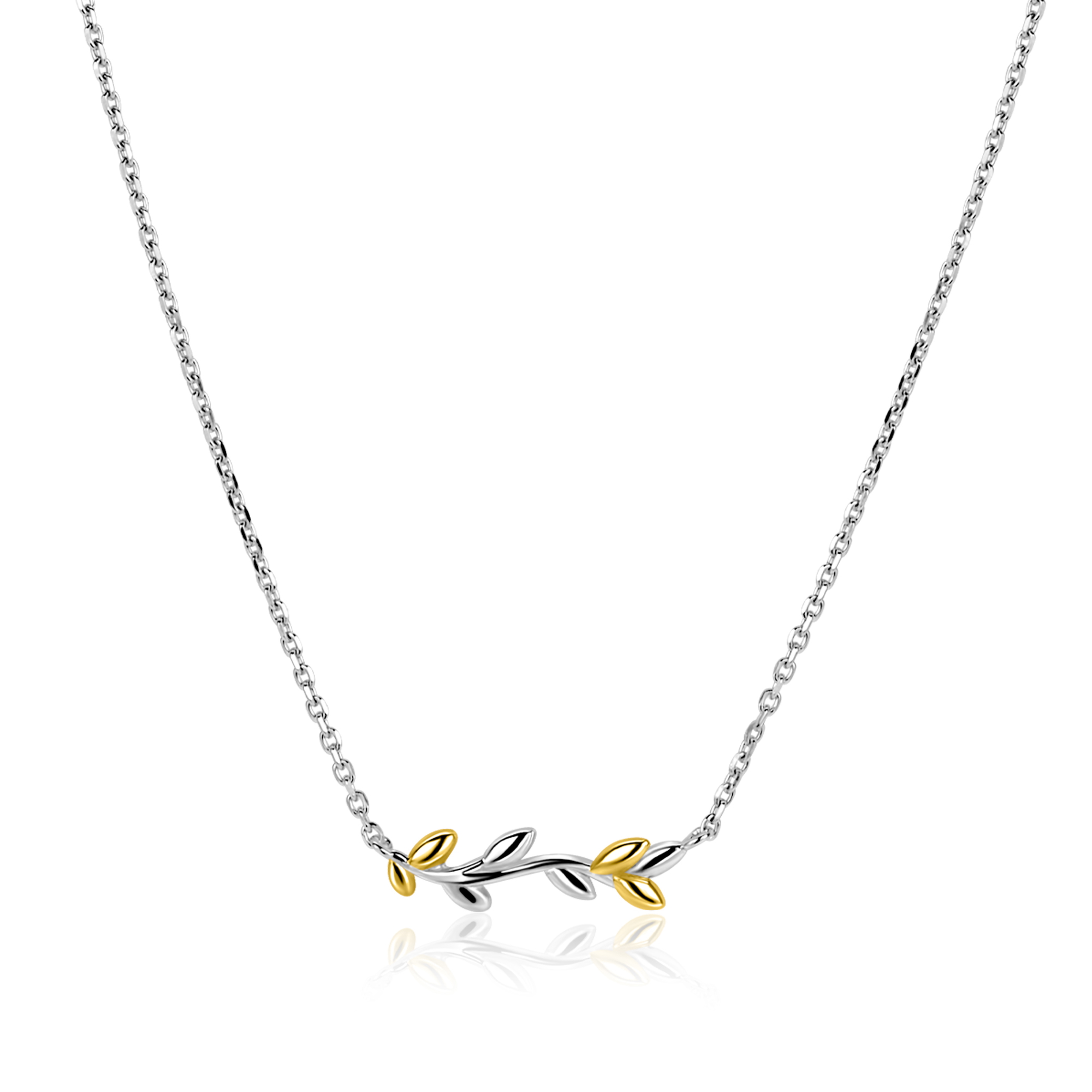 ZINZI zilveren ketting 42–45cm met sierlijk bicolor takje met bladeren ZIC2740