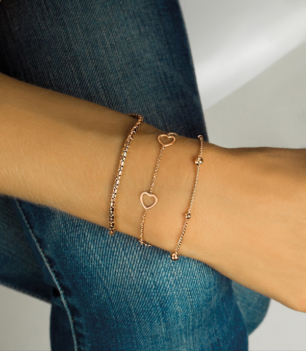 ZINZI zilveren armband rosé verguld hart 17-20cm ZIA1188R