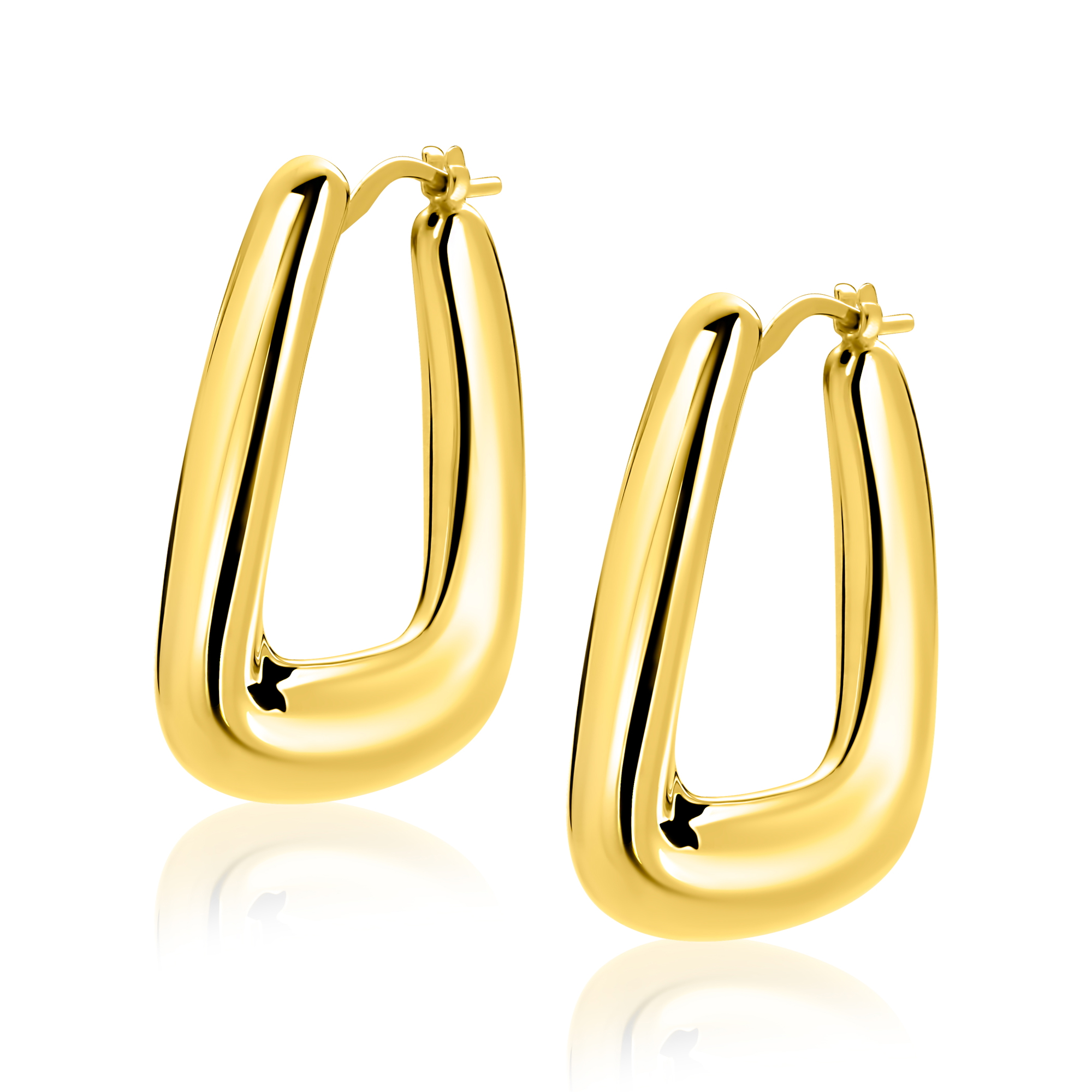 33mm ZINZI gold plated zilveren oorringen met brede buis en rechthoekig model, handige bovensluiting ZIO2748G