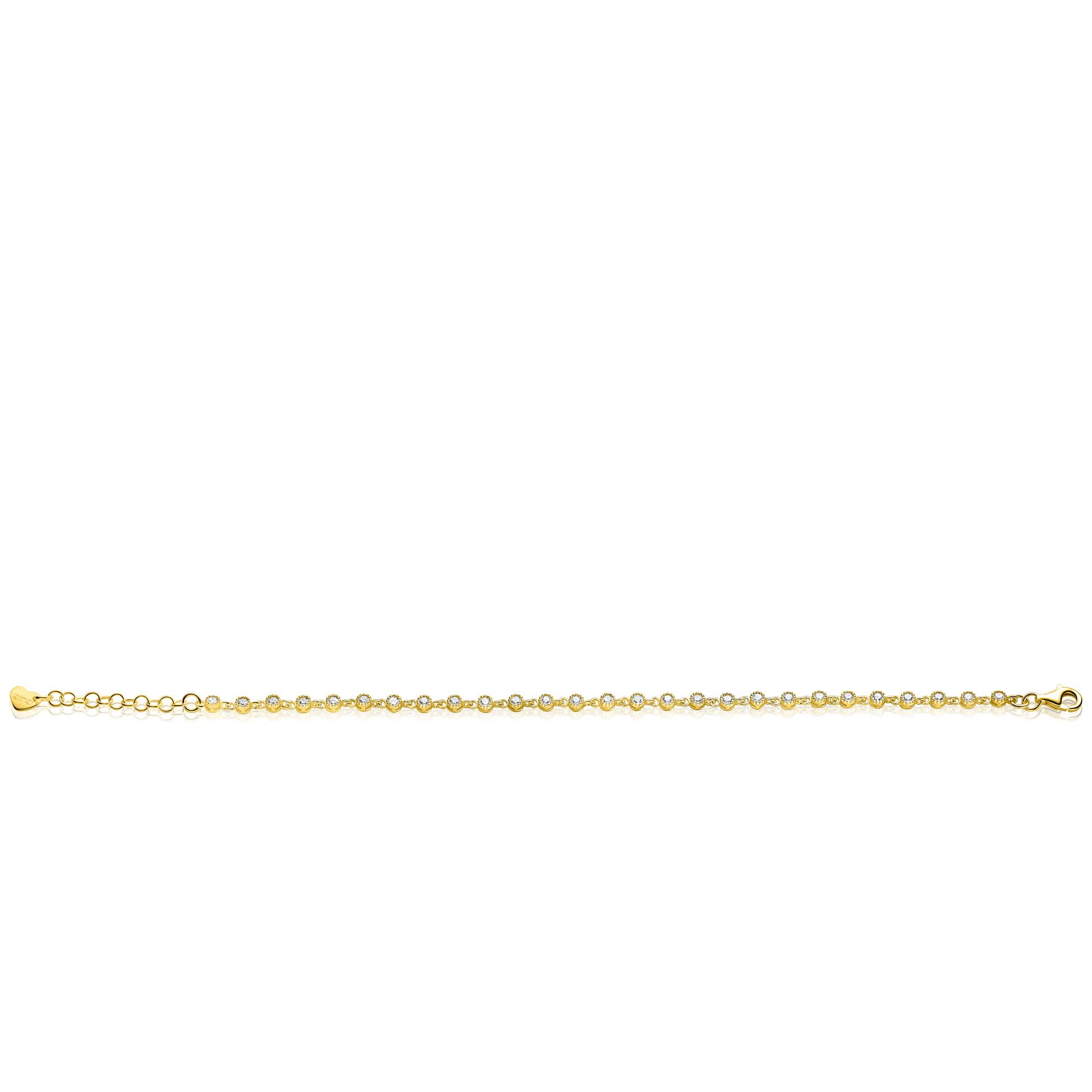 ZINZI gold plated zilveren armband met een speelse rij witte zirkonia’s in ronde zetting 3mm breed ZIA2893Y