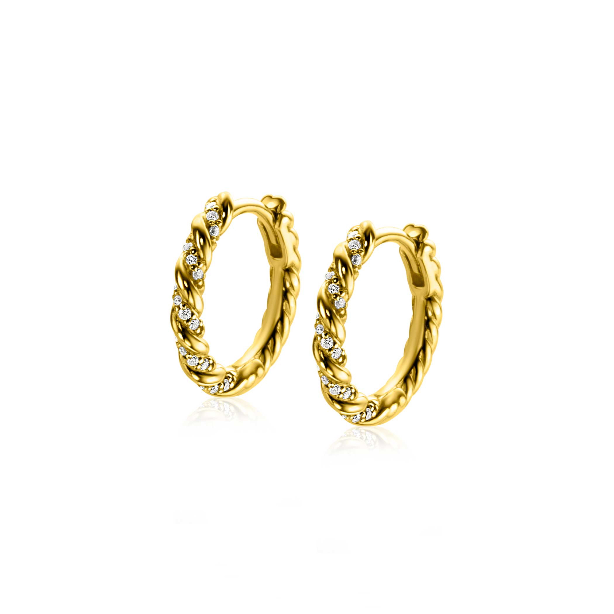 15mm ZINZI Gold Plated Sterling Silver Hoop Earrings Twist 15x2mm White Zirconias ZIO2320Y