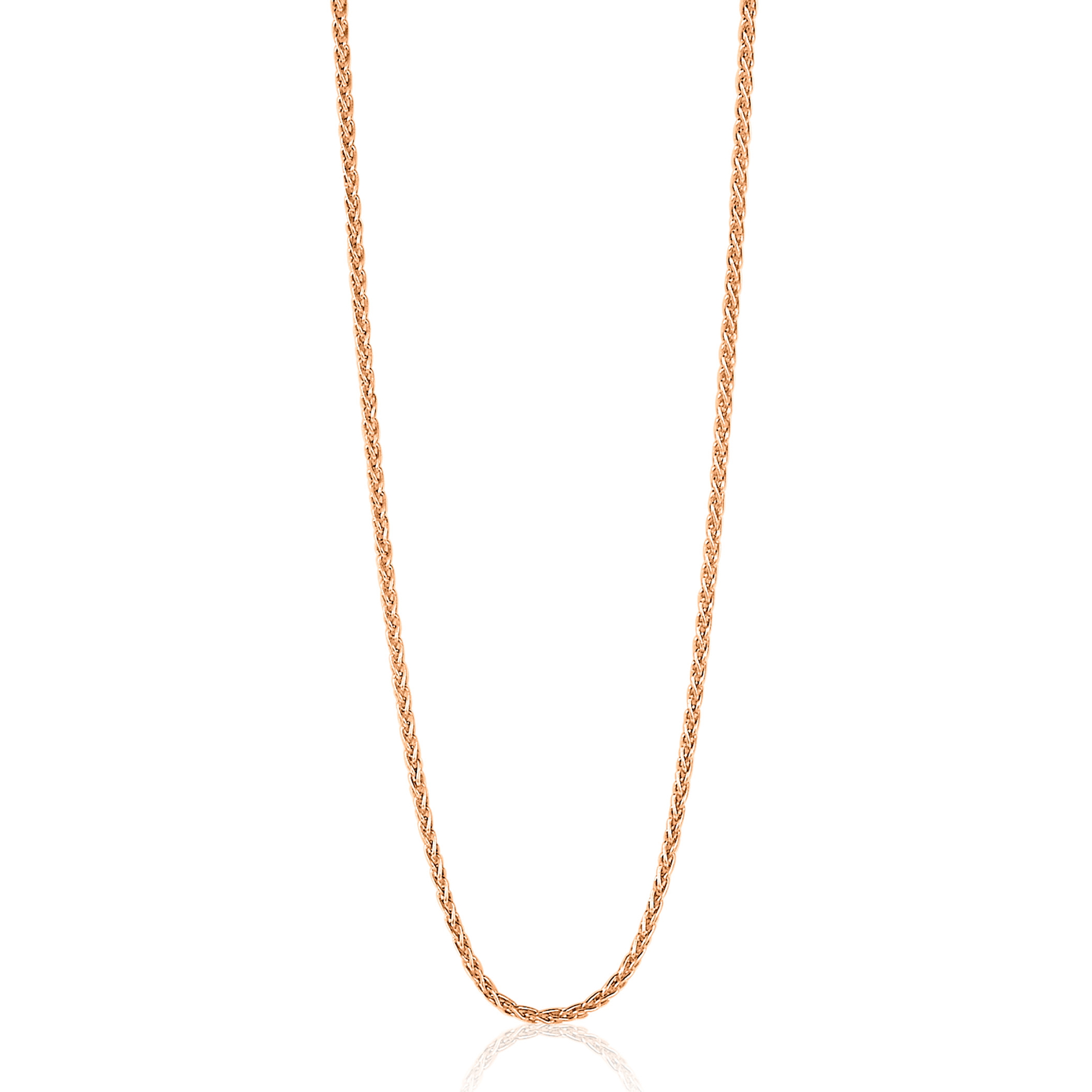 42cm ZINZI Rose Gold Plated Sterling Silver Wheat Chain Necklace ZILC-P42R