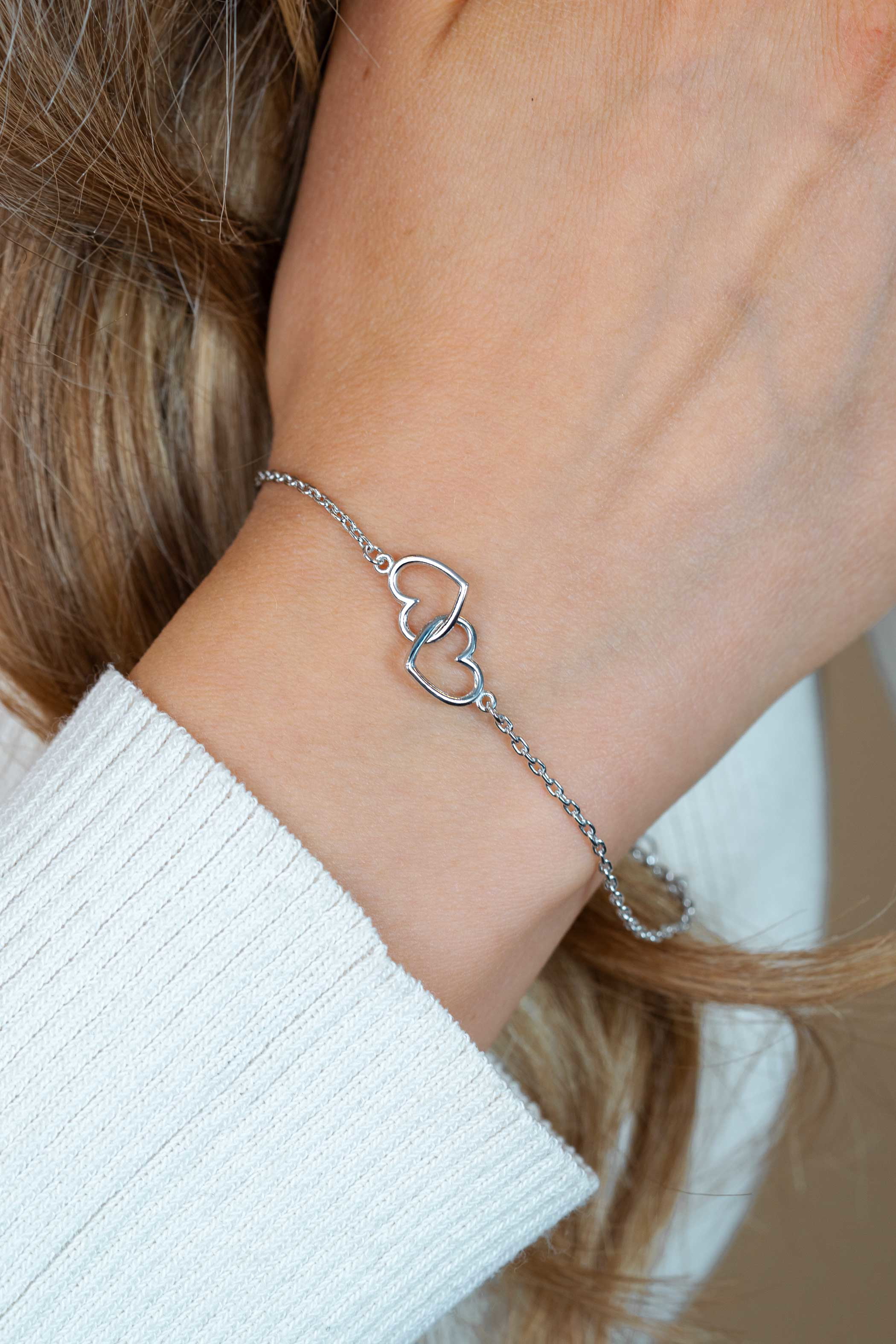 ZINZI Sterling Silver Bracelet with 2 Connected Hearts 16,5-19,5cm ZIA2513