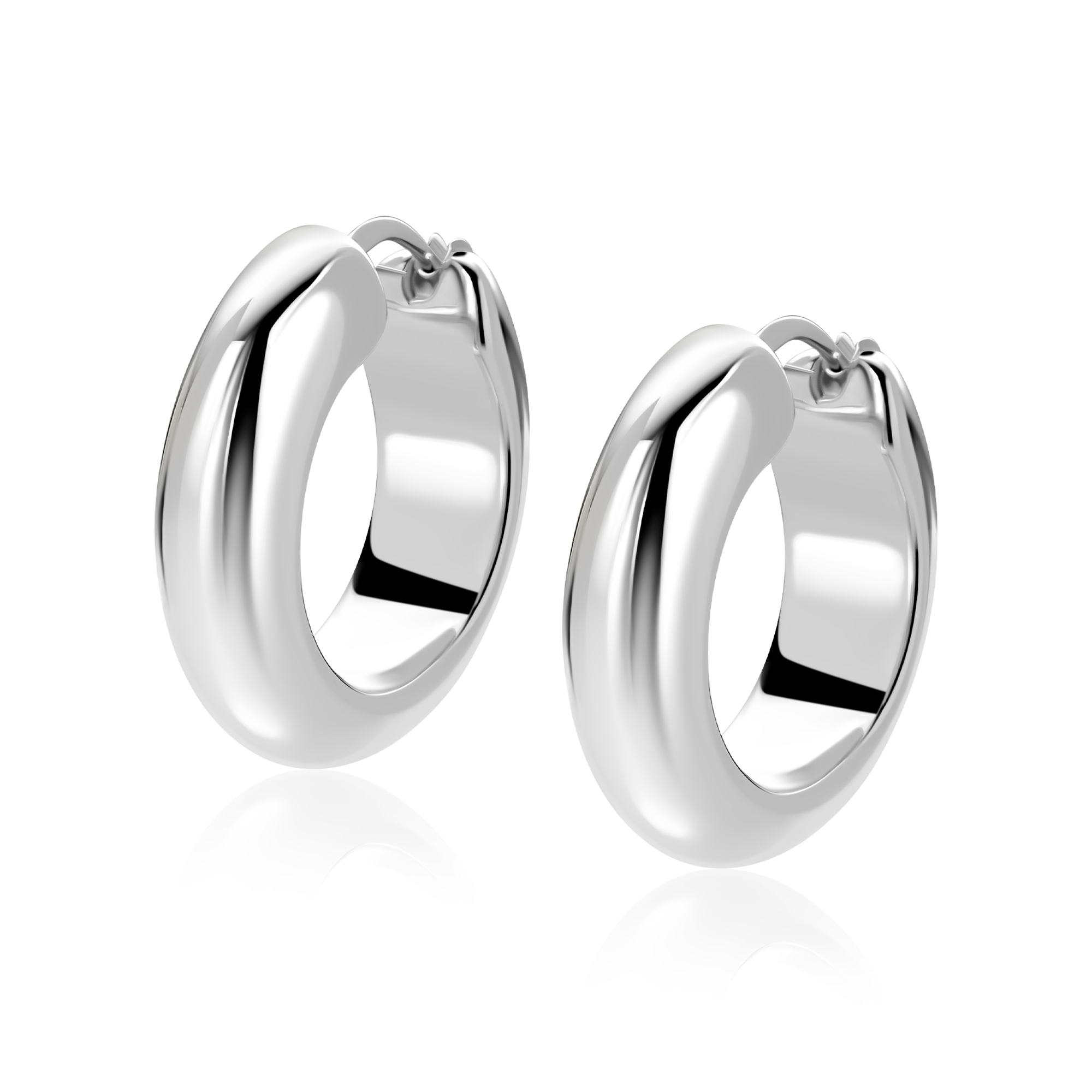 28mm ZINZI zilveren oorringen met brede buis (8mm) en rond model, handige bovensluiting ZIO2749