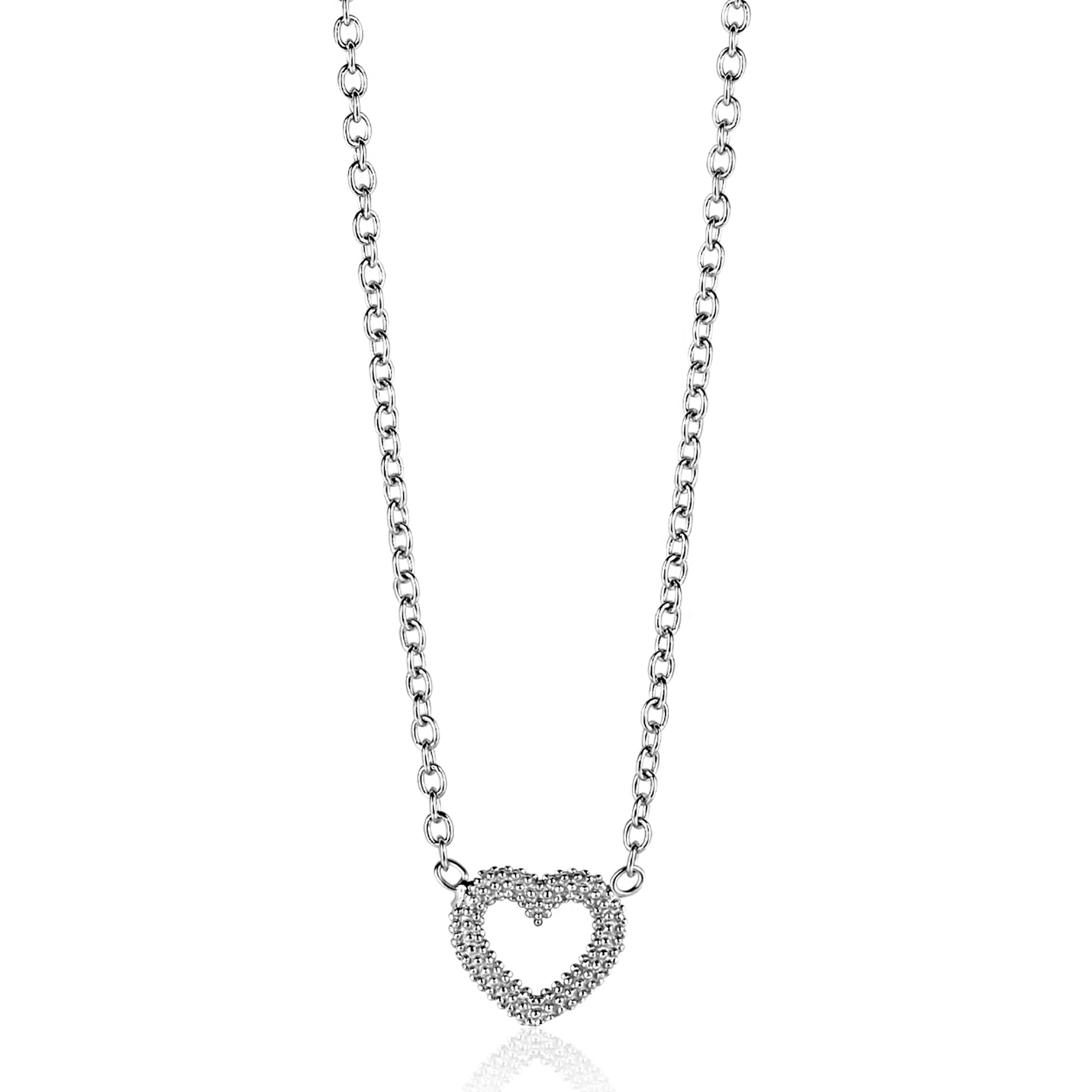 ZINZI zilveren ketting met open hartje (9,5mm) voorzien van een bolstructuur 42-45cm ZIC2703