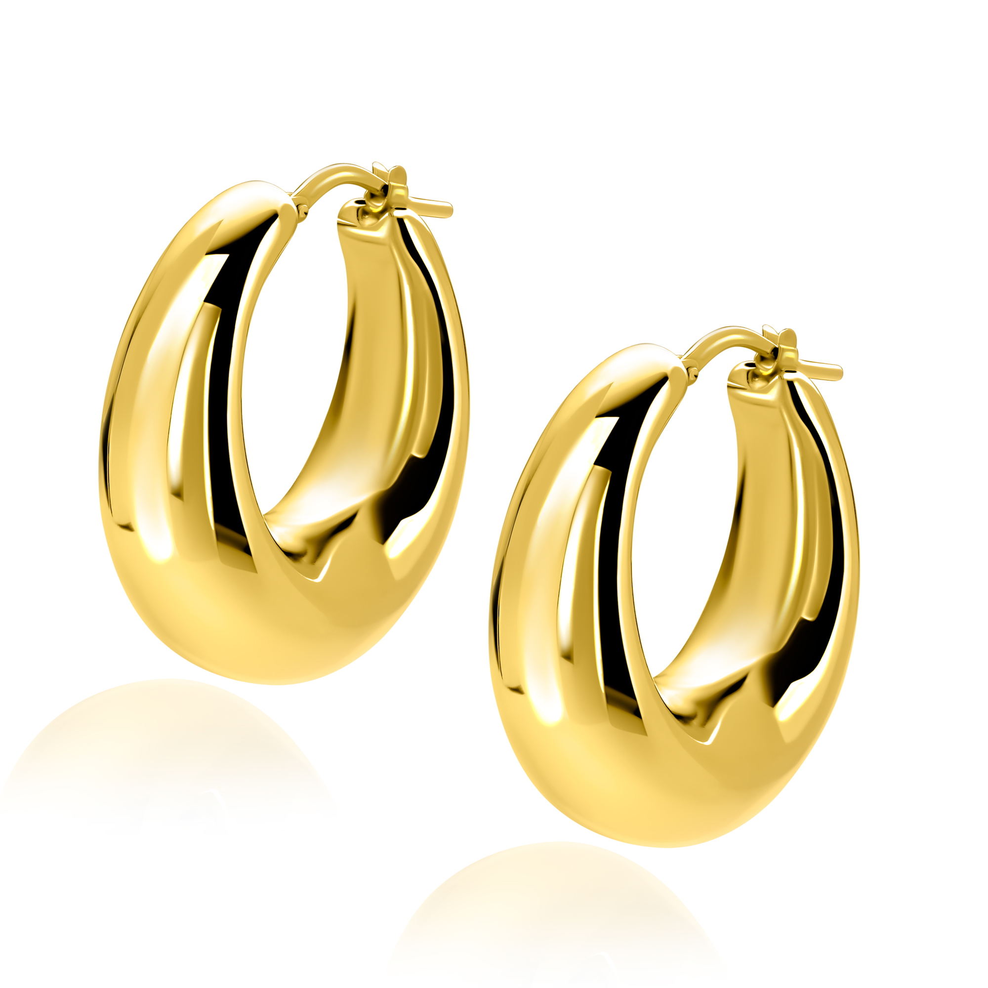 31mm ZINZI gold plated zilveren oorringen met brede buis (9mm) en ovaal model, handige bovensluiting ZIO2750G