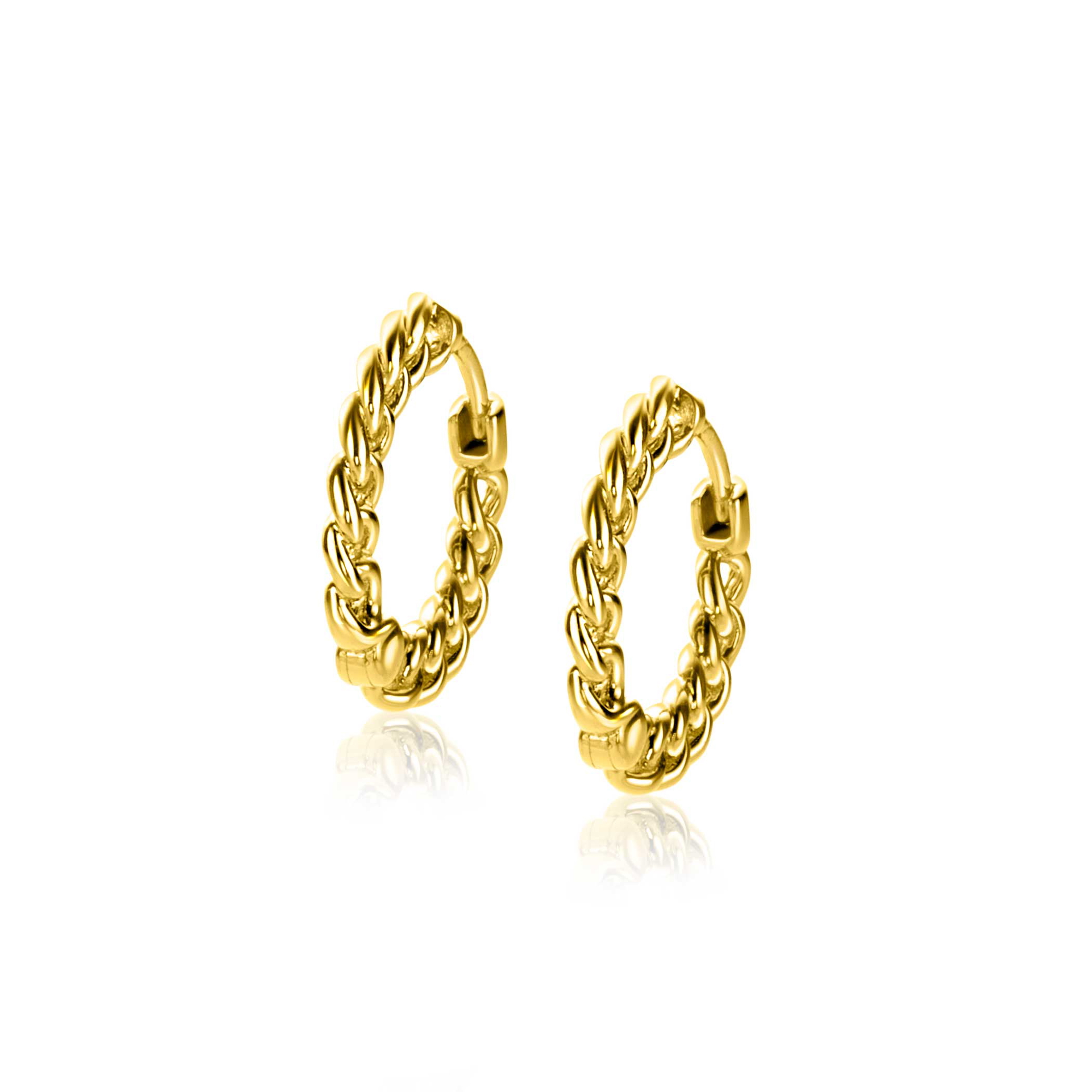 17mm ZINZI Gold Plated Sterling Silver Hoop Earrings Curb Chain from the side width 2mm ZIO1414G