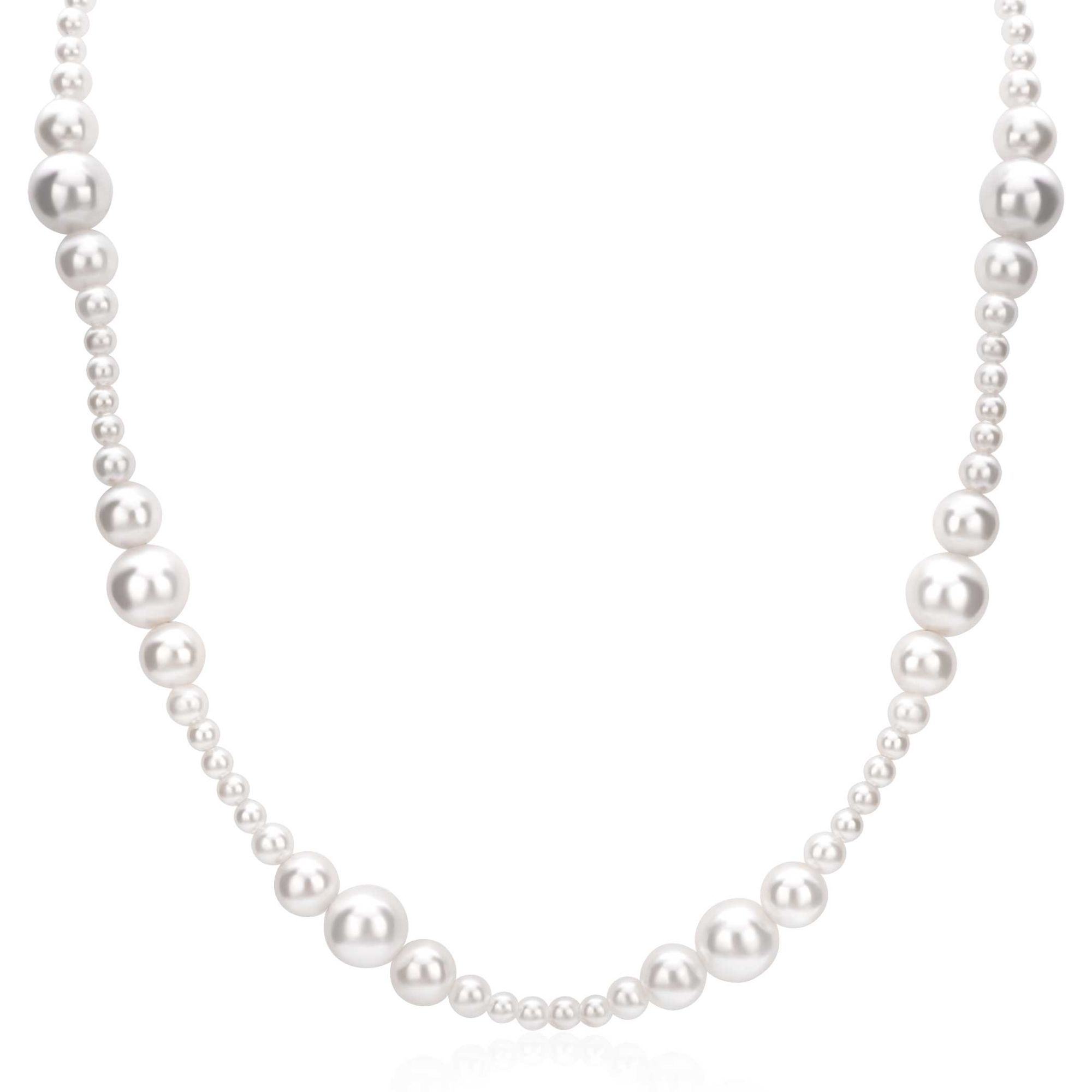 ZINZI gold plated zilveren ketting 45cm met glanzende witte parels in verschillende groottes en speelse opbouw ZIC2908