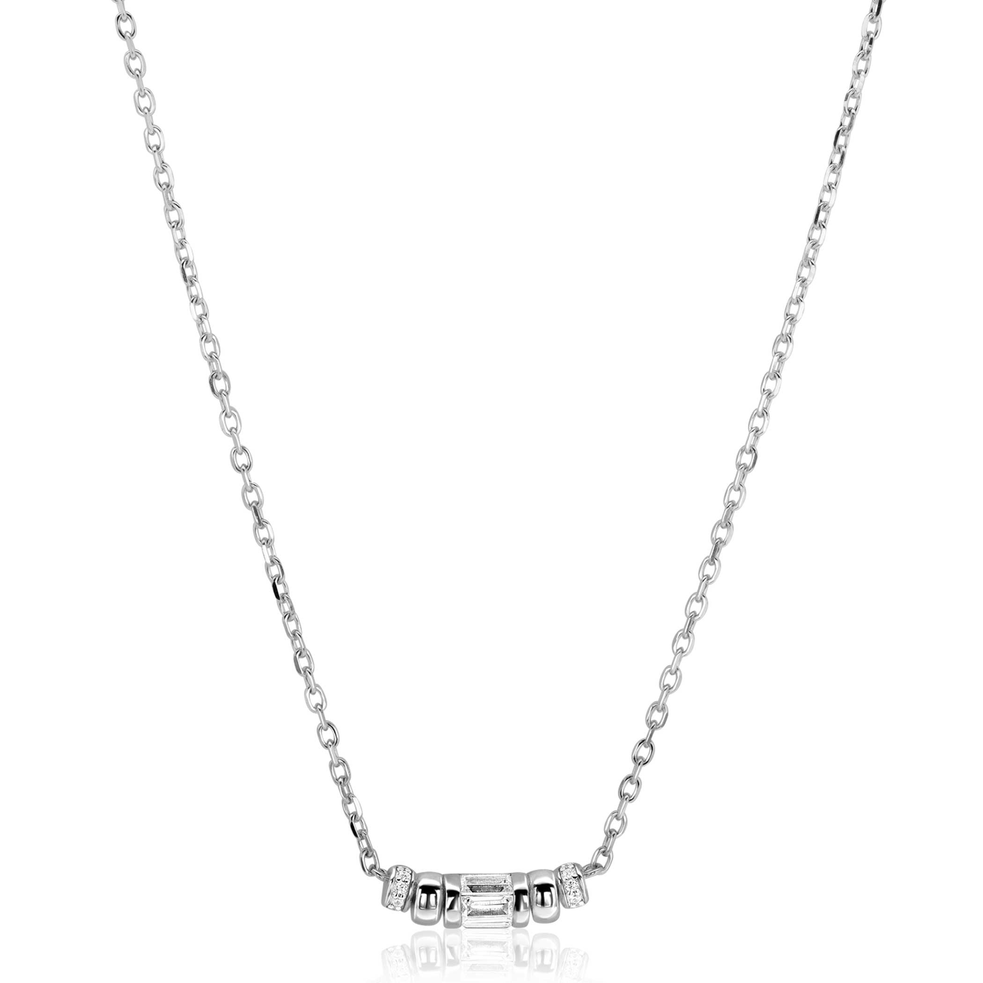 ZINZI zilveren ketting 45cm met cilindervormige hanger, bezet met diverse witte zirkonia’s ZIC2812