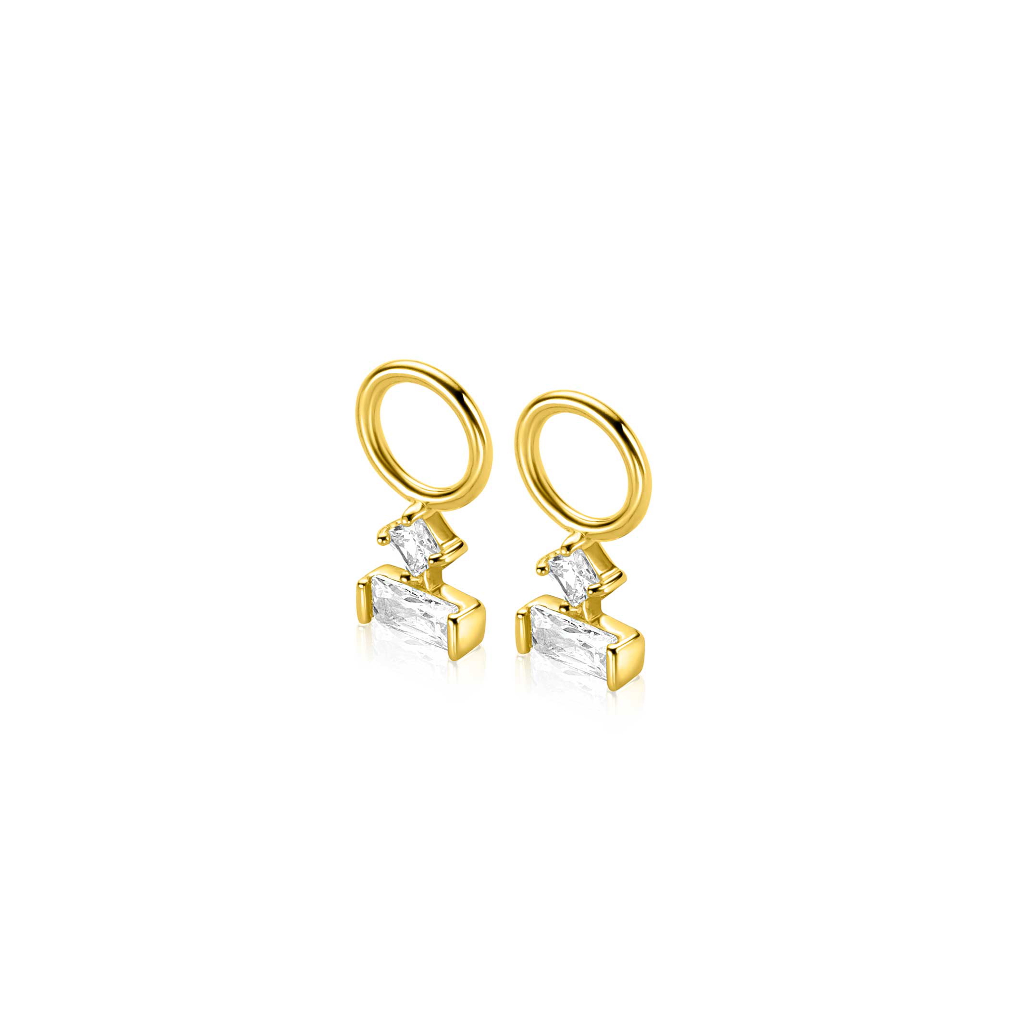 5mm ZINZI gold plated zilveren oorbedels met twee witte zirkonia's in trendy vormen ZICH-BF117Y (zonder oorringen)