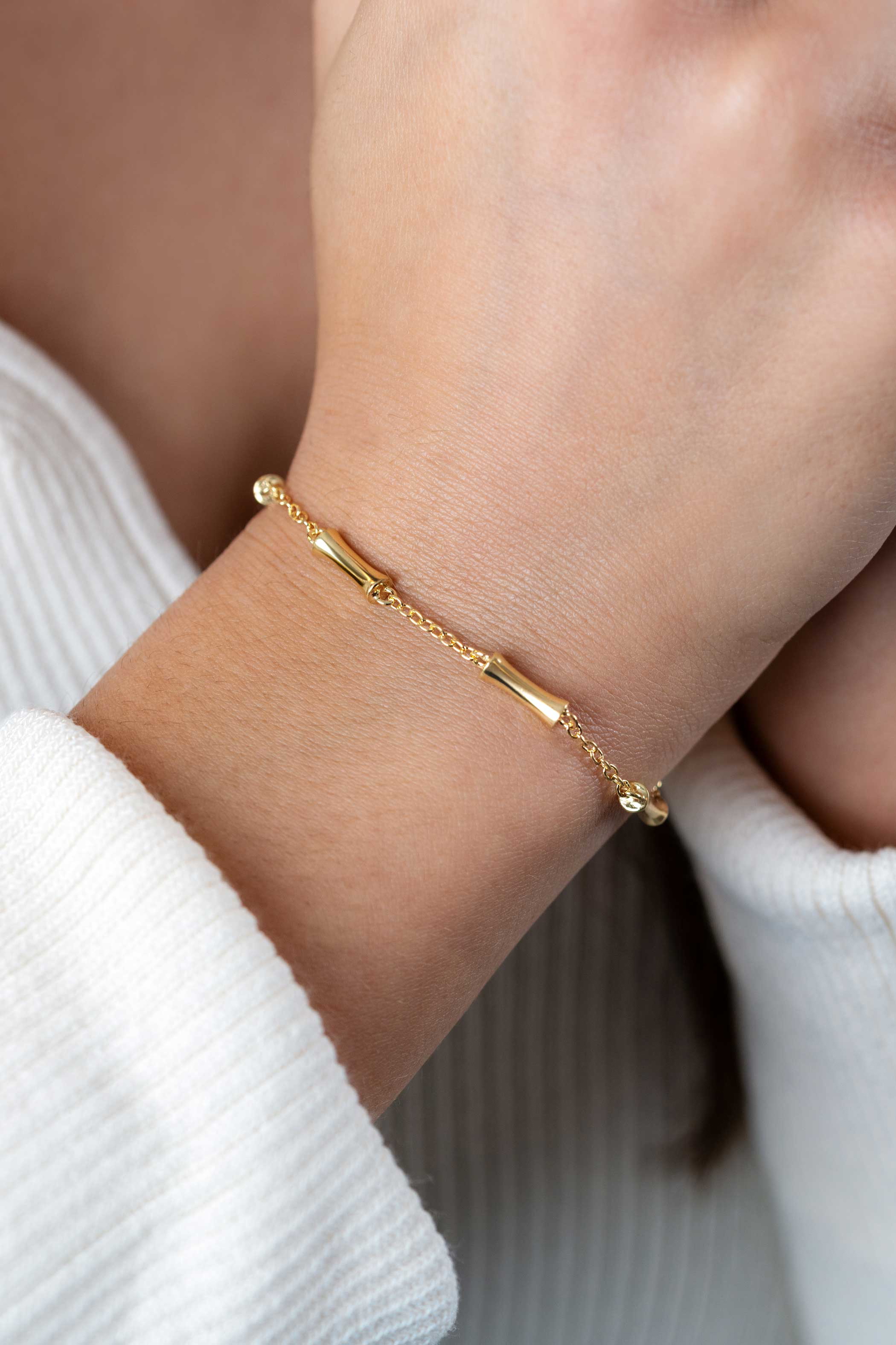 ZINZI gold plated silver link bracelet with five smooth bamboo shapes 17-20cm ZIA2577G