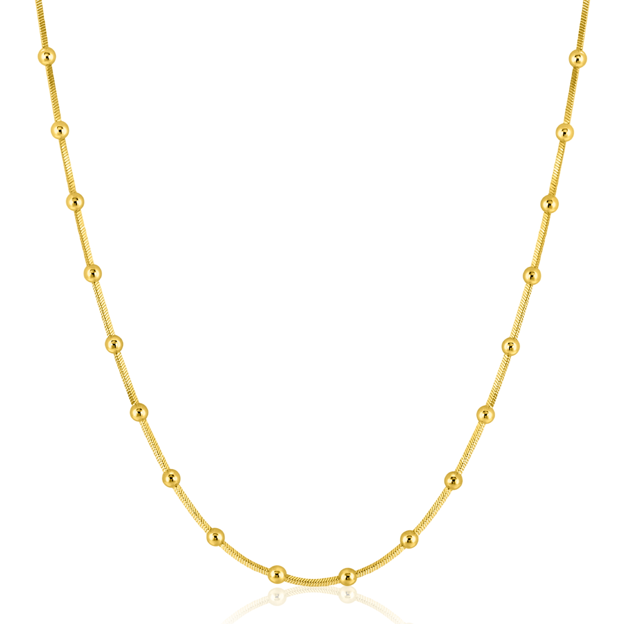 ZINZI gold plated zilveren slangen-ketting met vierkant geslepen schakels en 40 verfijnde glanzende bolletjes (2,5mm breed) 43-45cm ZIC2471G