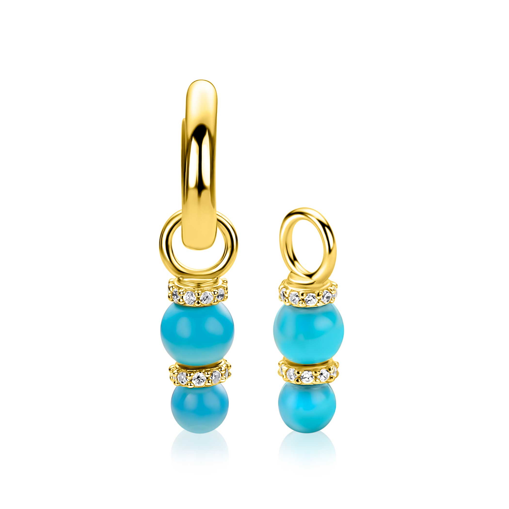 ZINZI zlv. oorbedels gg.verg. turquoise en zirconia's