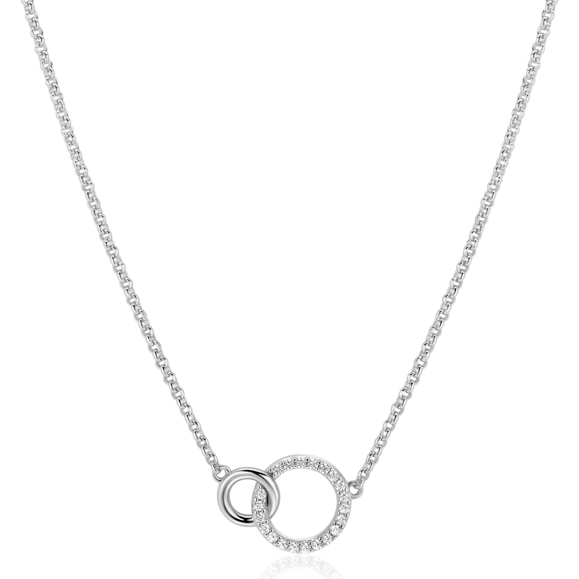 ZINZI zilveren ketting 2 open rondjes verbonden wit ZIC1782