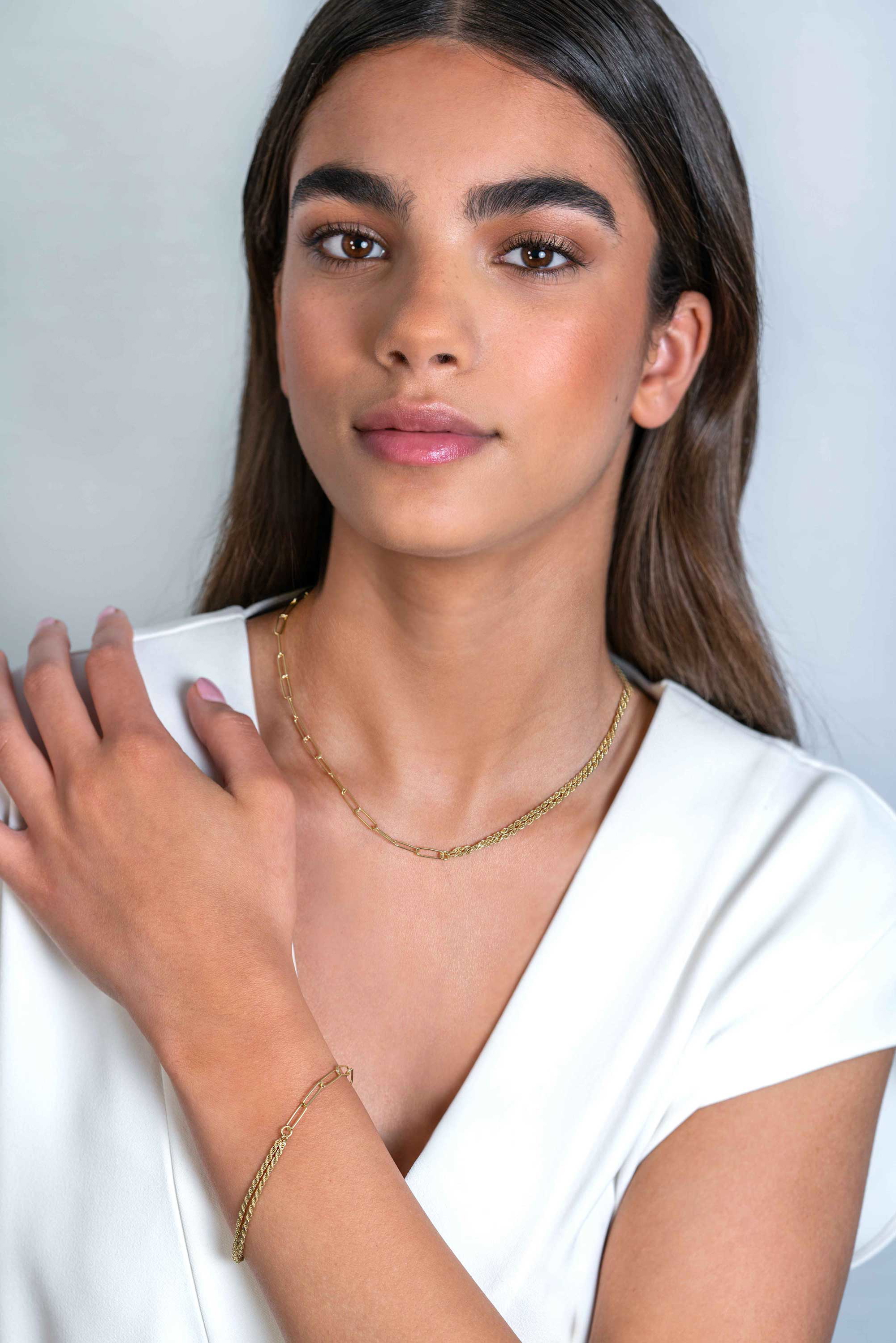 ZINZI gold plated zilveren multi-look armband met twee trendy schakels en kapittel-sluiting ZIA2380