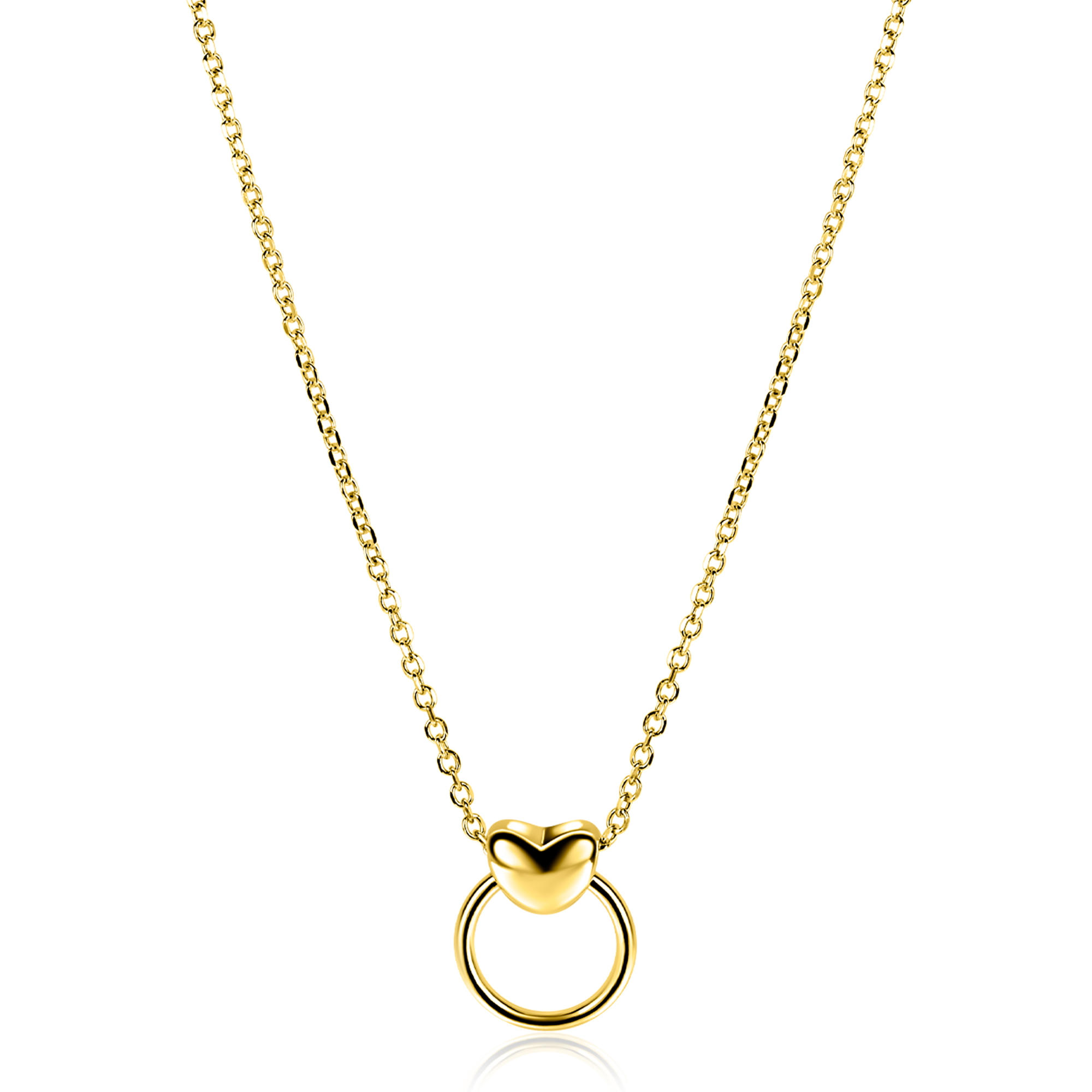 ZINZI gold plated zilveren ketting 42-45cm met glanzend hart aan een open rondje ZIC2759