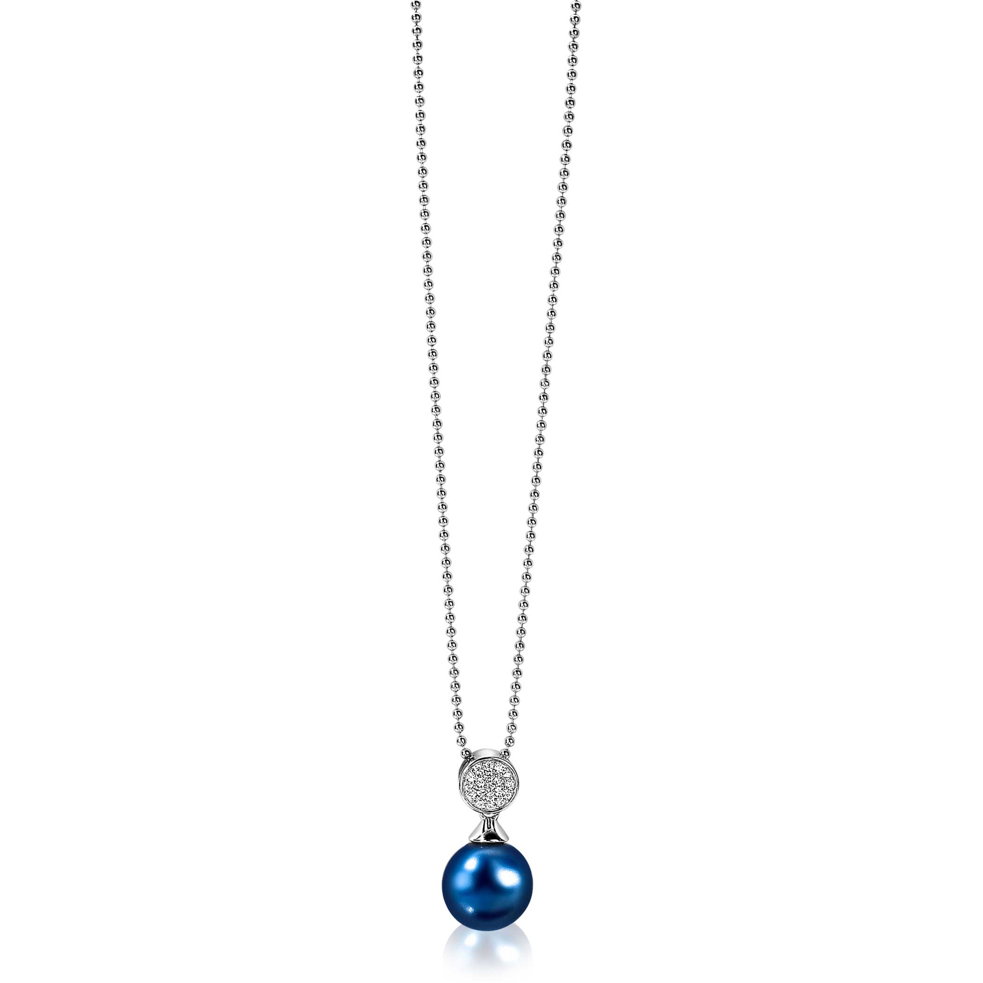 ZINZI zilveren parelhanger 18mm witte zirconia's blauwe parel ZIH1151B (zonder collier)