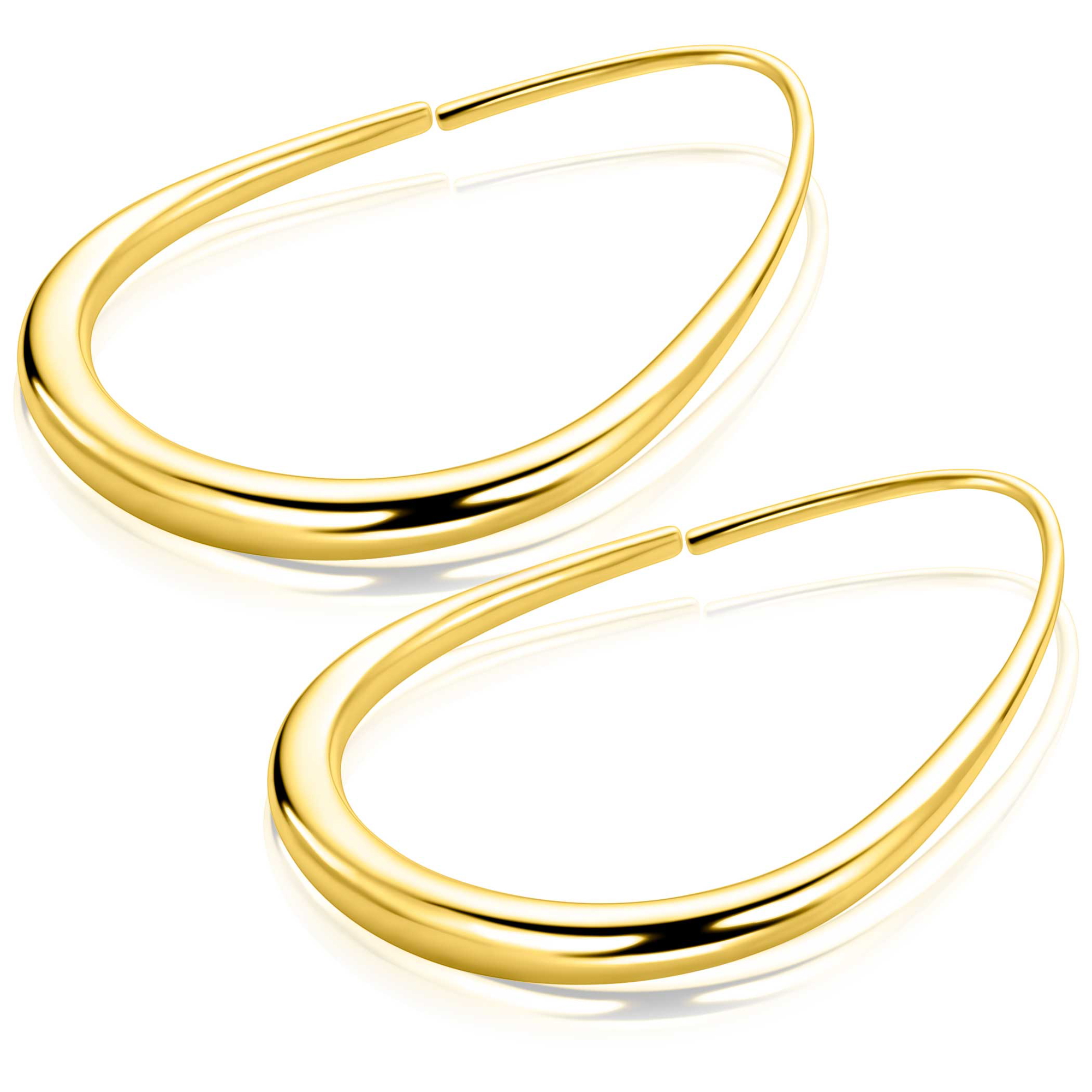 39mm ZINZI gold plated zilveren druppelvormige extra grote oorringen gladde buis 3,5mm ZIO-BF149G
