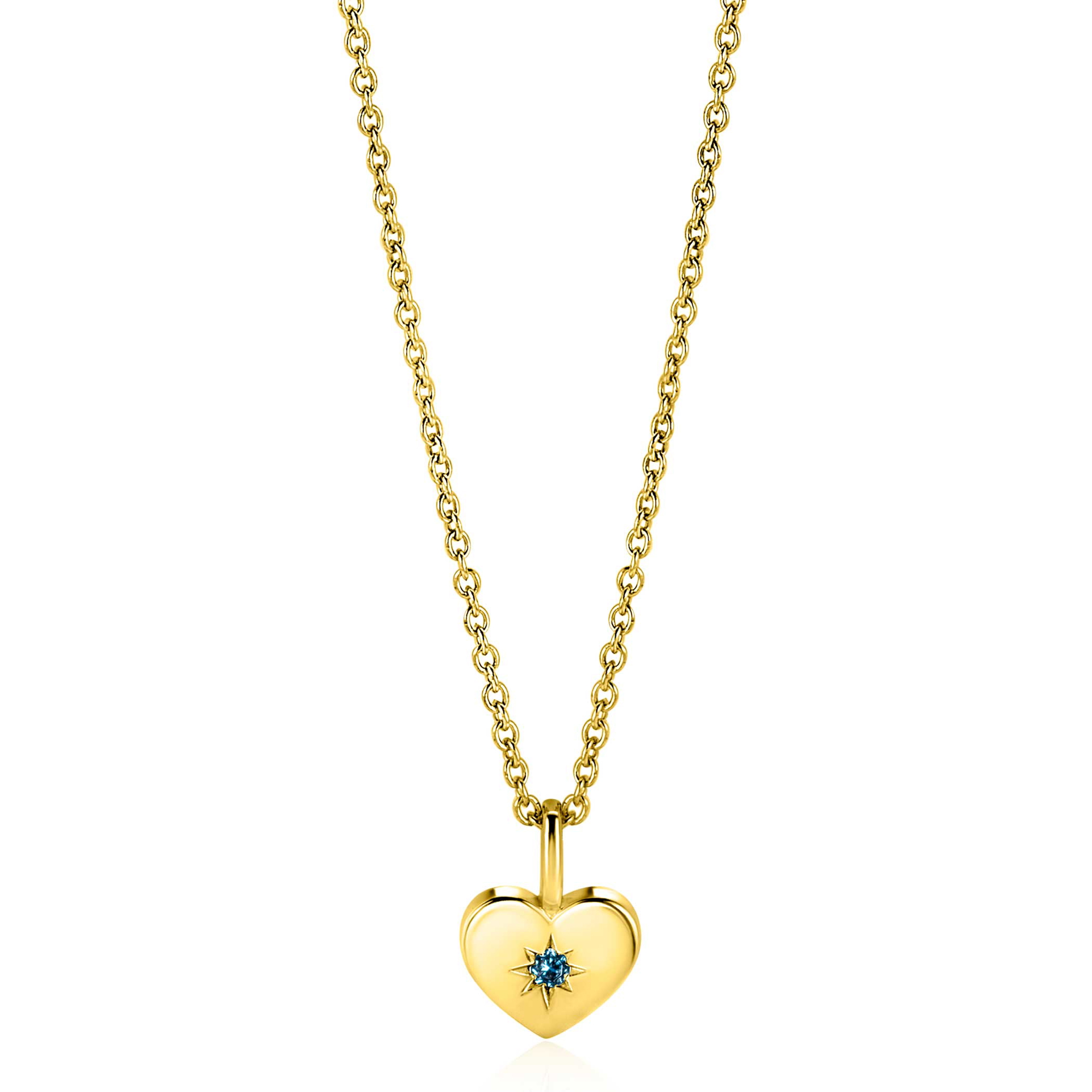 MARCH Pendant 12mm Gold Plated Heart Birthstone Blue Aquamarine Zirconia (excl. necklace)