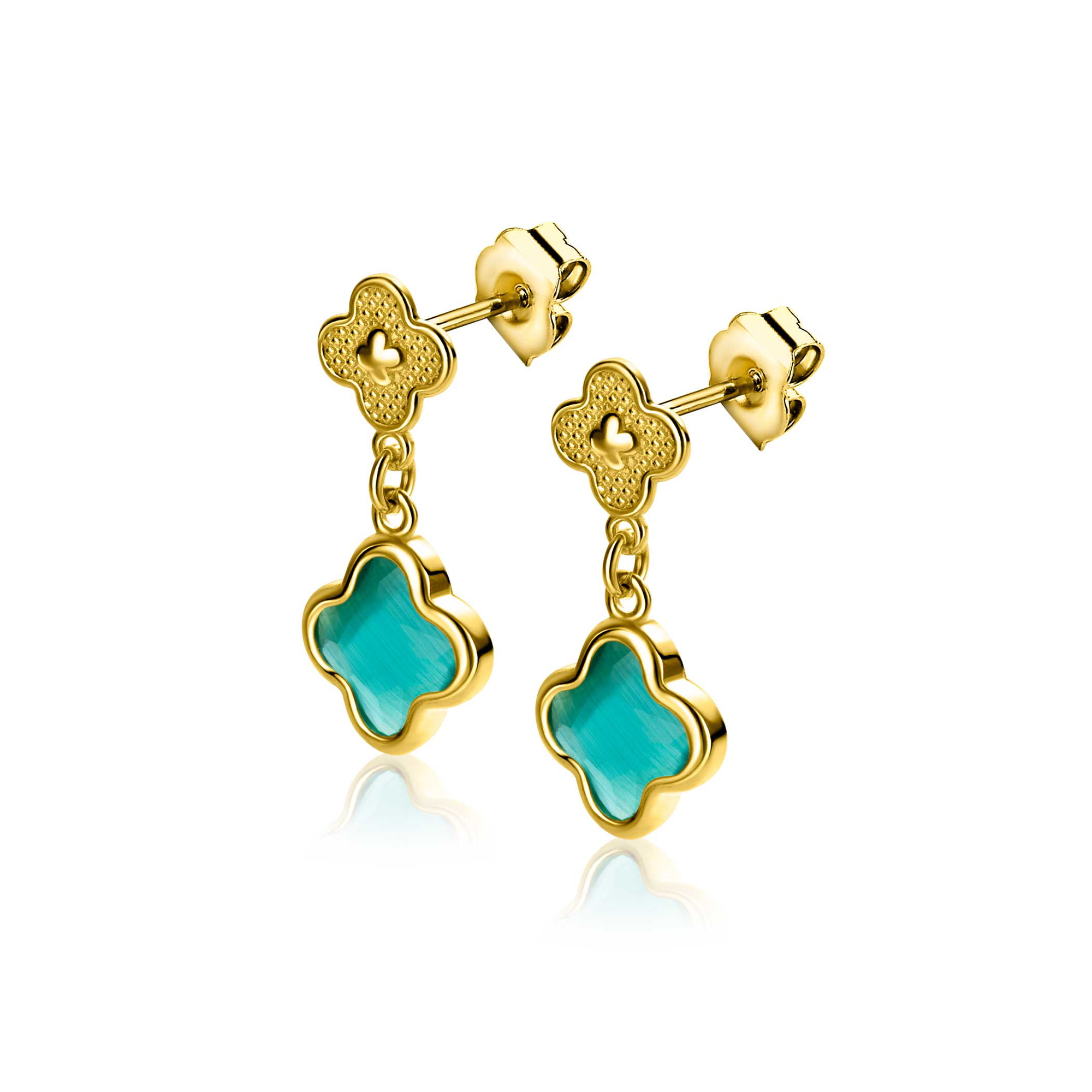 23mm ZINZI gold plated zilveren oorsieraden met groene klavers 10mm ZIO2583