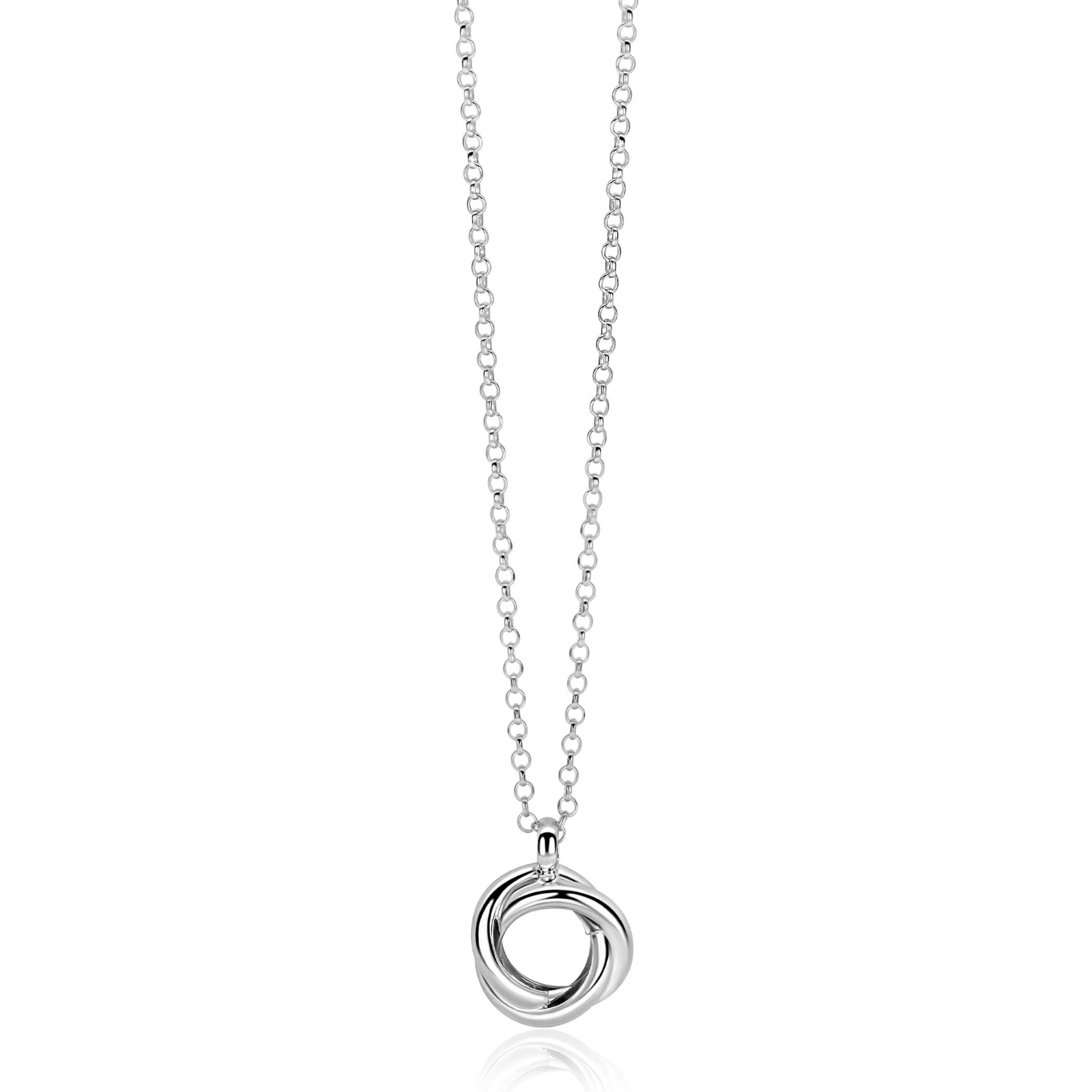 ZINZI zilveren collier 45cm met hanger van drie verbonden ringen (knoop-stijl) ZIC2890