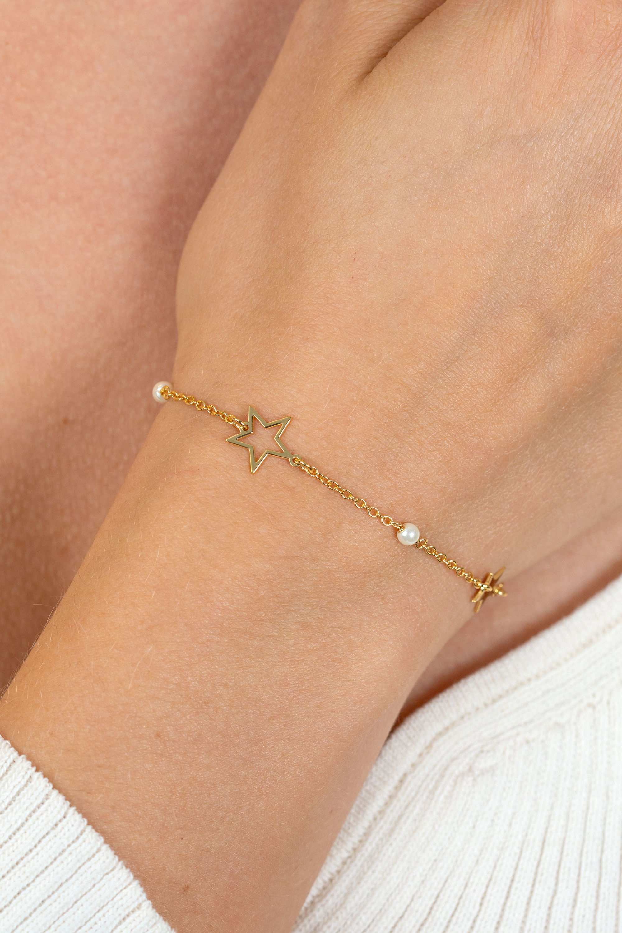 ZINZI zlv. armband gg.verg. sterren en parels